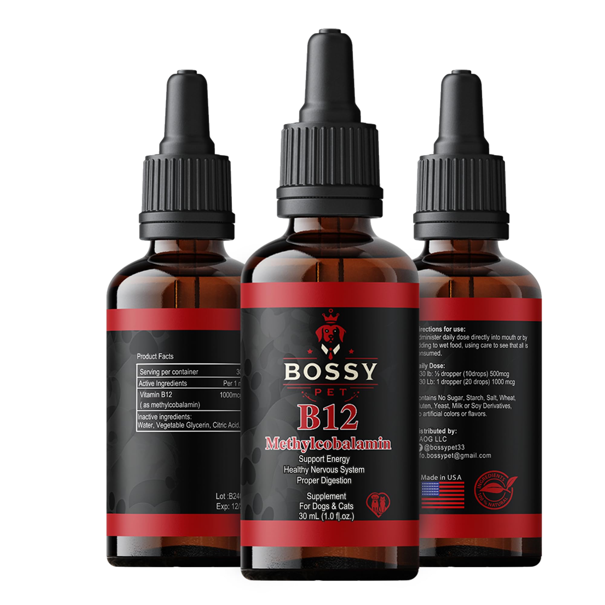Bossy Pet Liquid B12 Supplement packaging side view