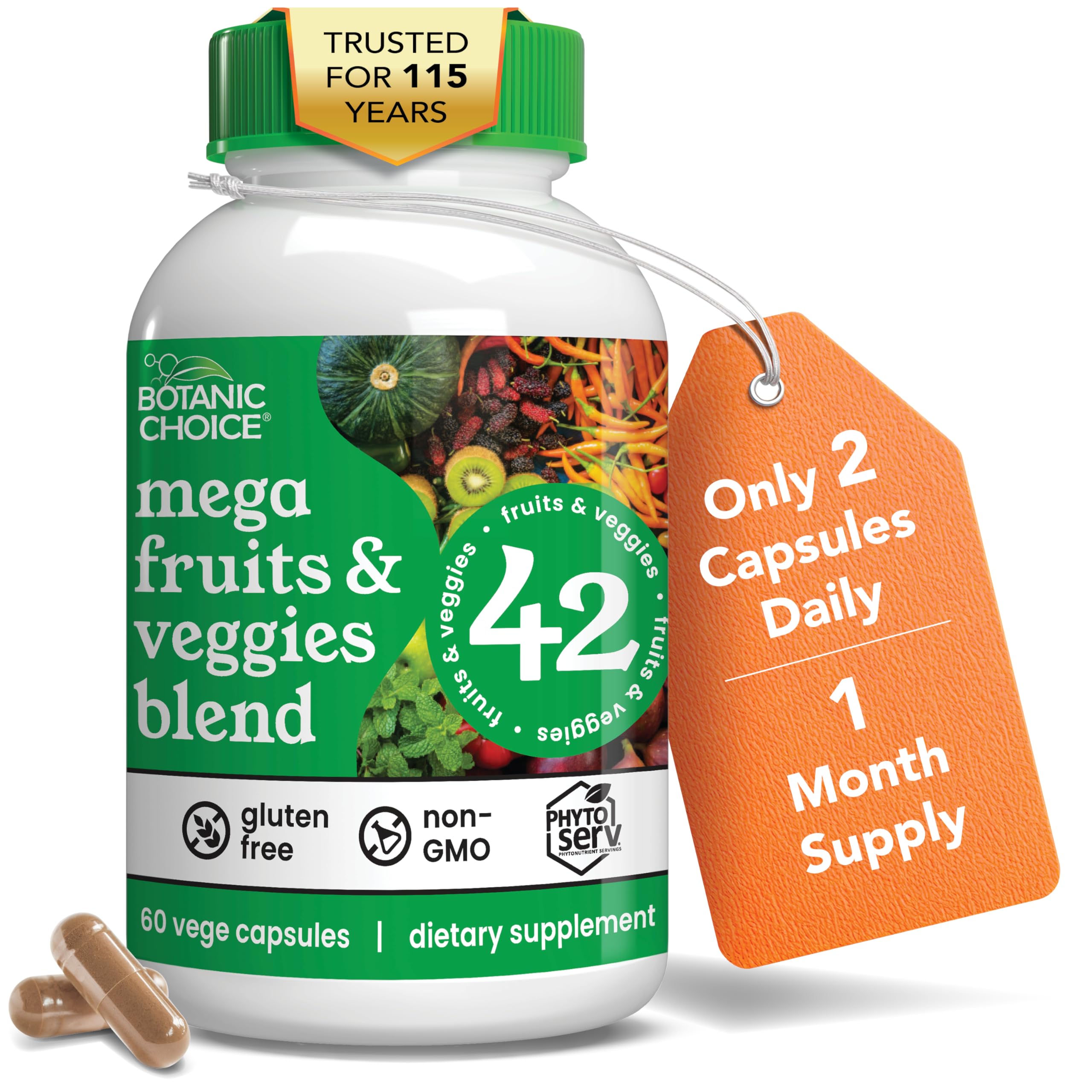 Botanic Choice Fruit & Vegetable Supplement front view with 42 capsules