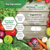 Botanic Choice Fruit & Vegetable Supplement packaging with fruits and vegetables illustration