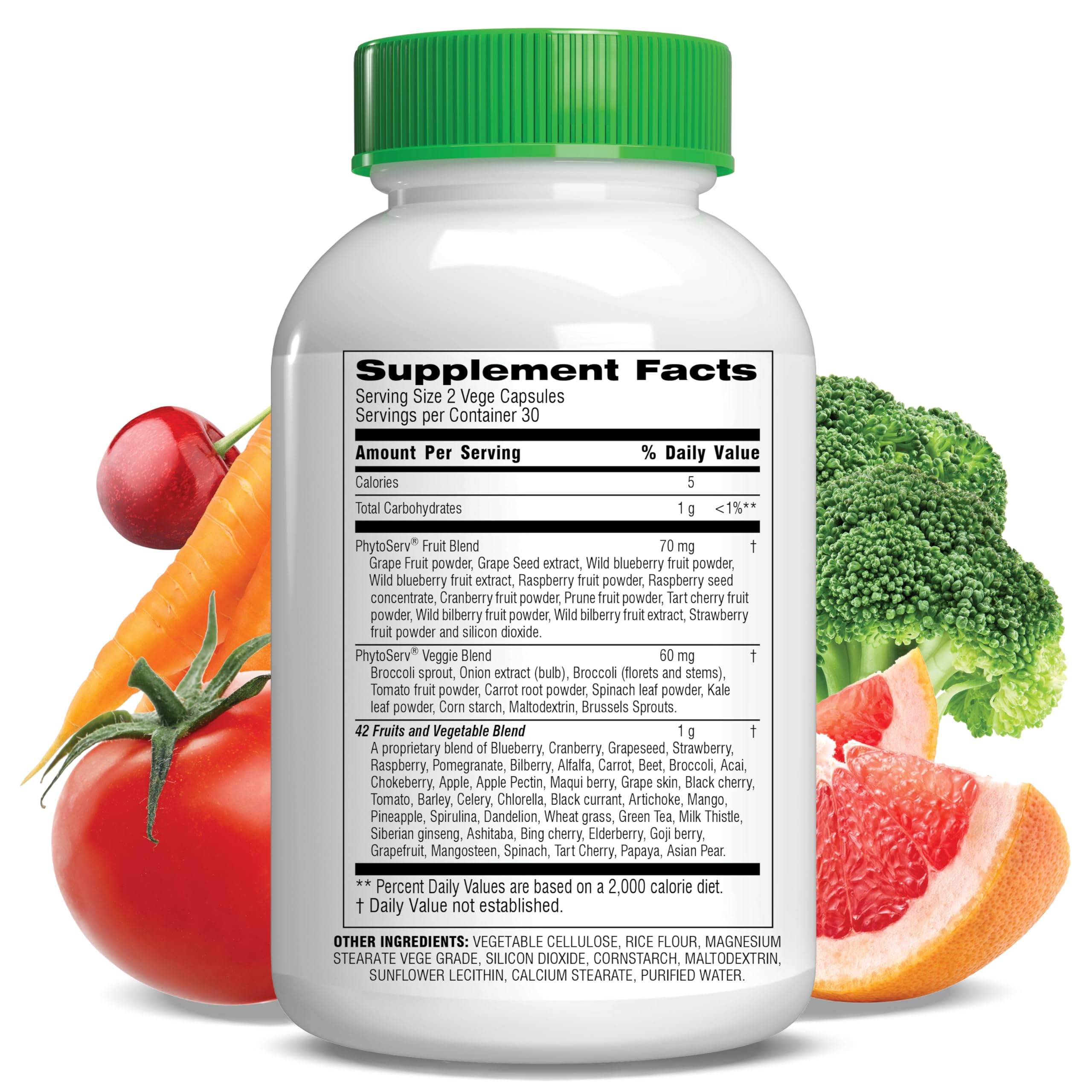 Botanic Choice Fruit & Vegetable Supplement side view showing capsule details