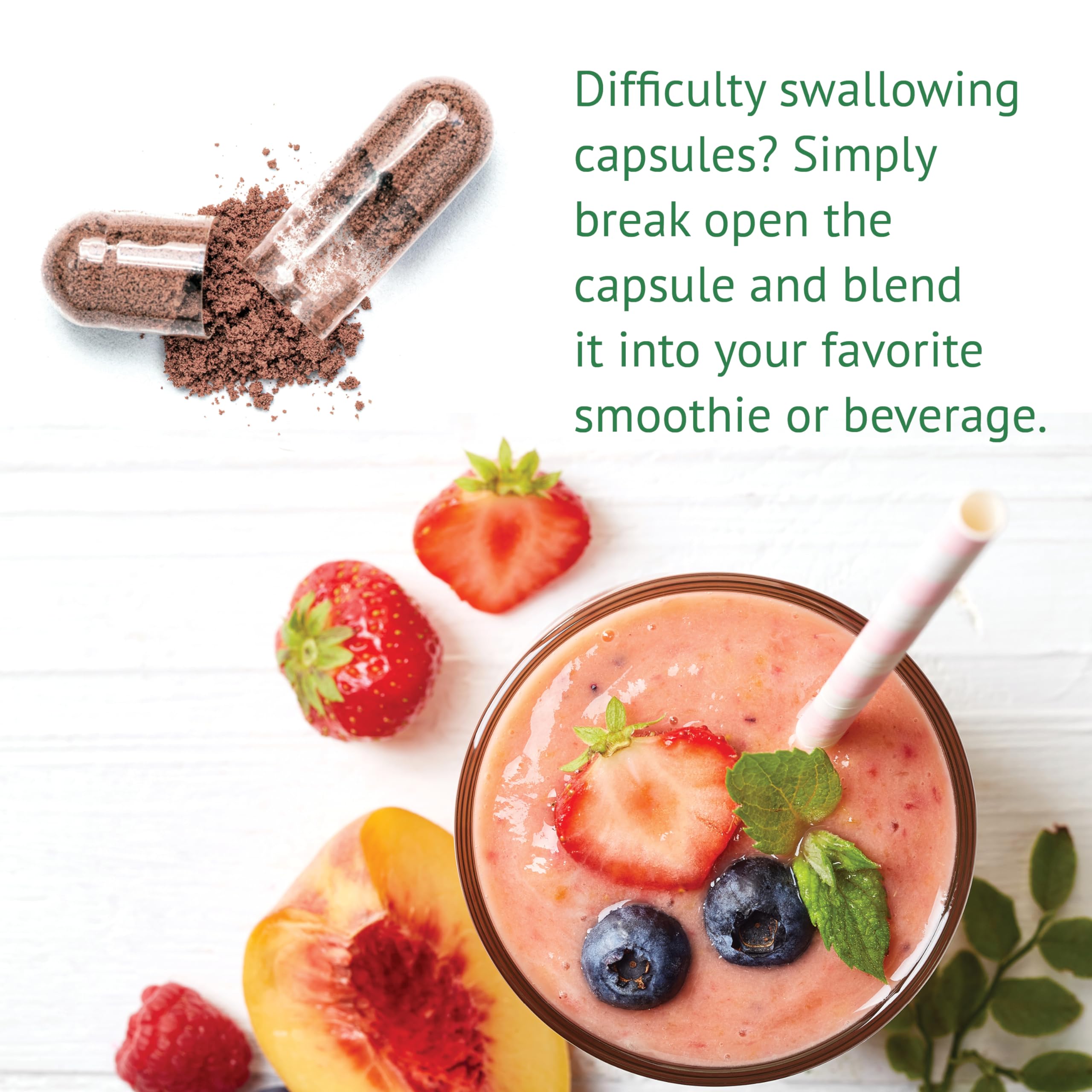 Botanic Choice Fruit & Vegetable Supplement with a vibrant fruit and vegetable background