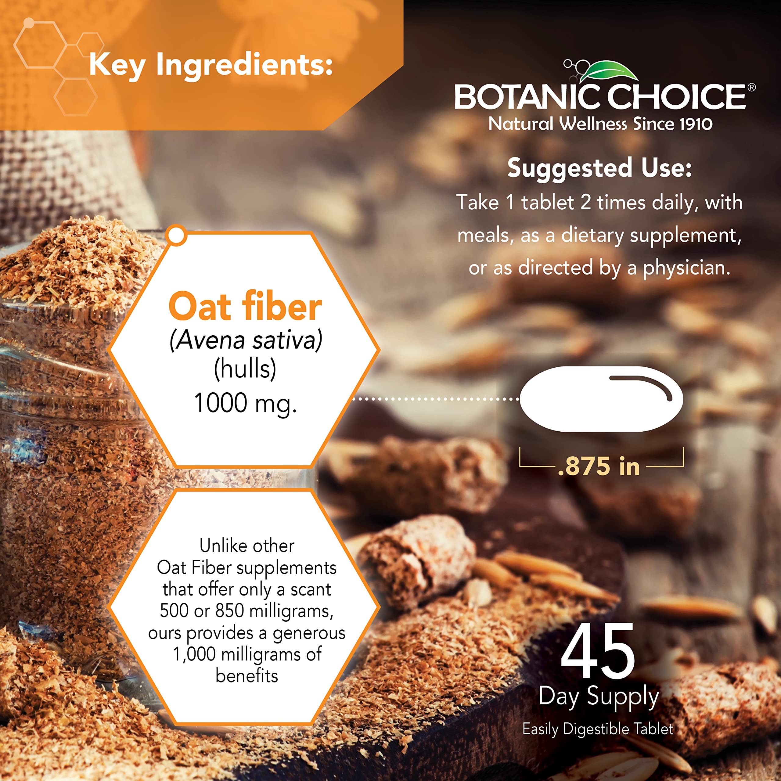 Botanic Choice Oat Fiber Supplement 1000mg tablet close-up