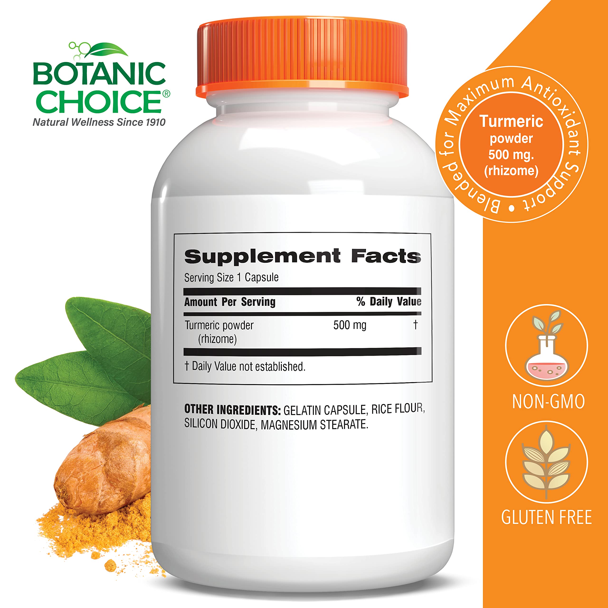 Botanic Choice Turmeric Curcumin Capsules 500mg side view