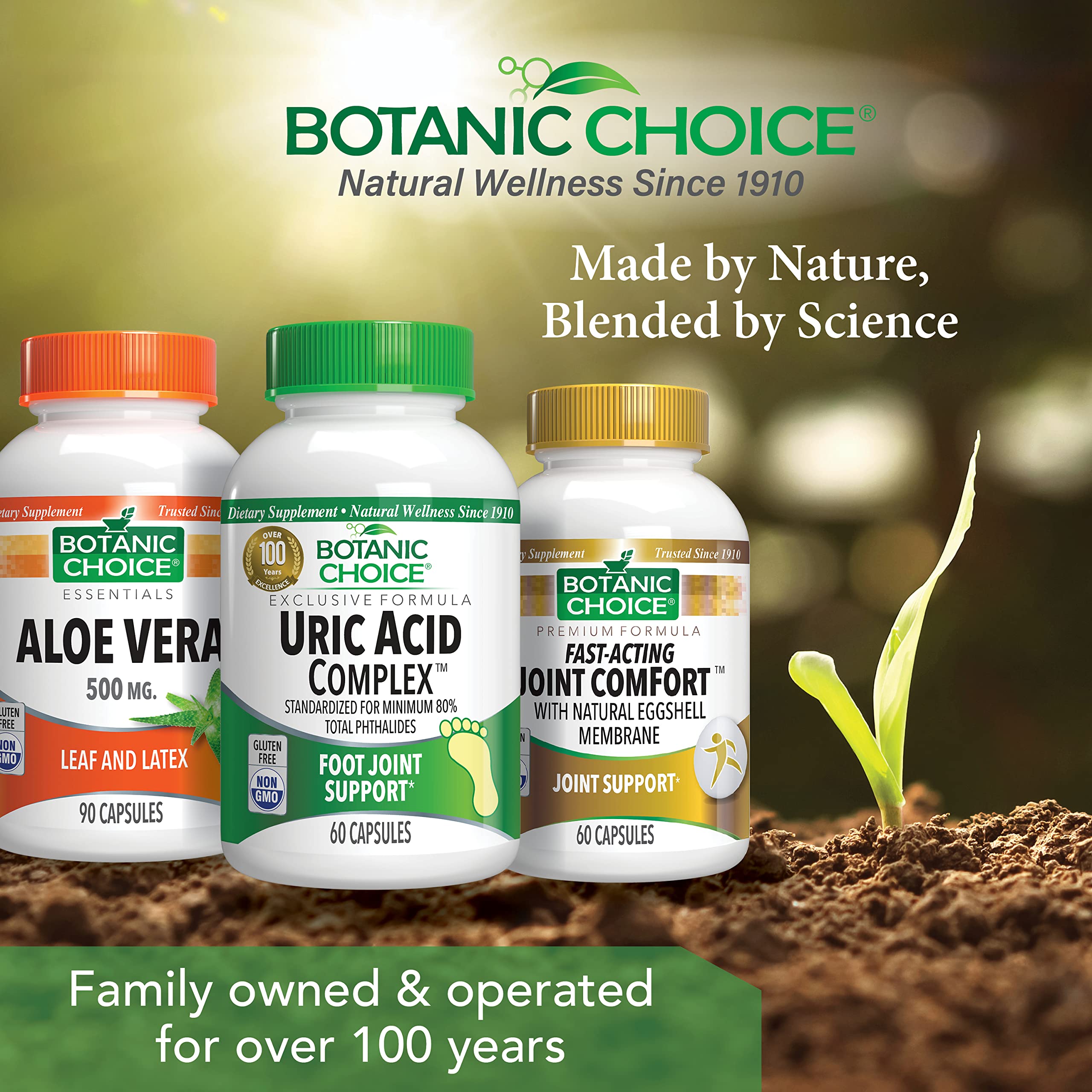 Botanic Choice Uric Acid Support Capsules and a glass of water