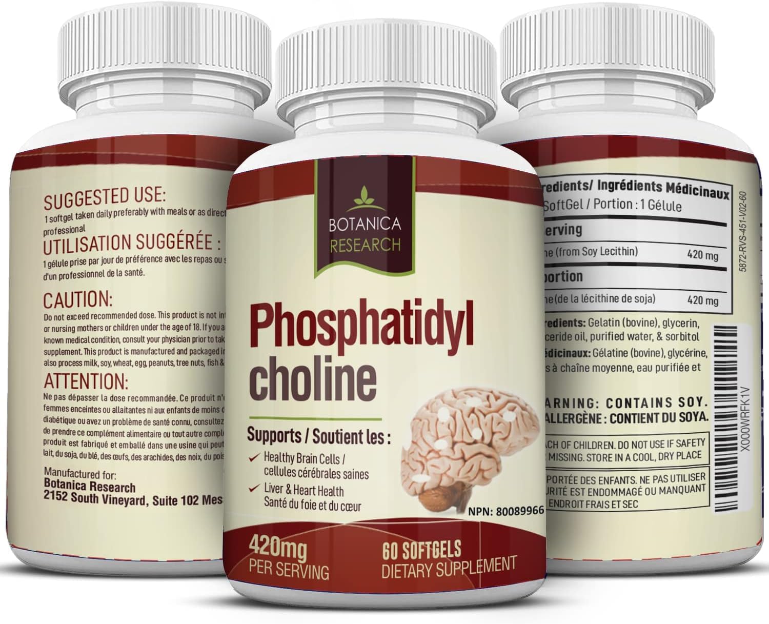 Botanica Research Phosphatidylcholine Supplement 420mg side view