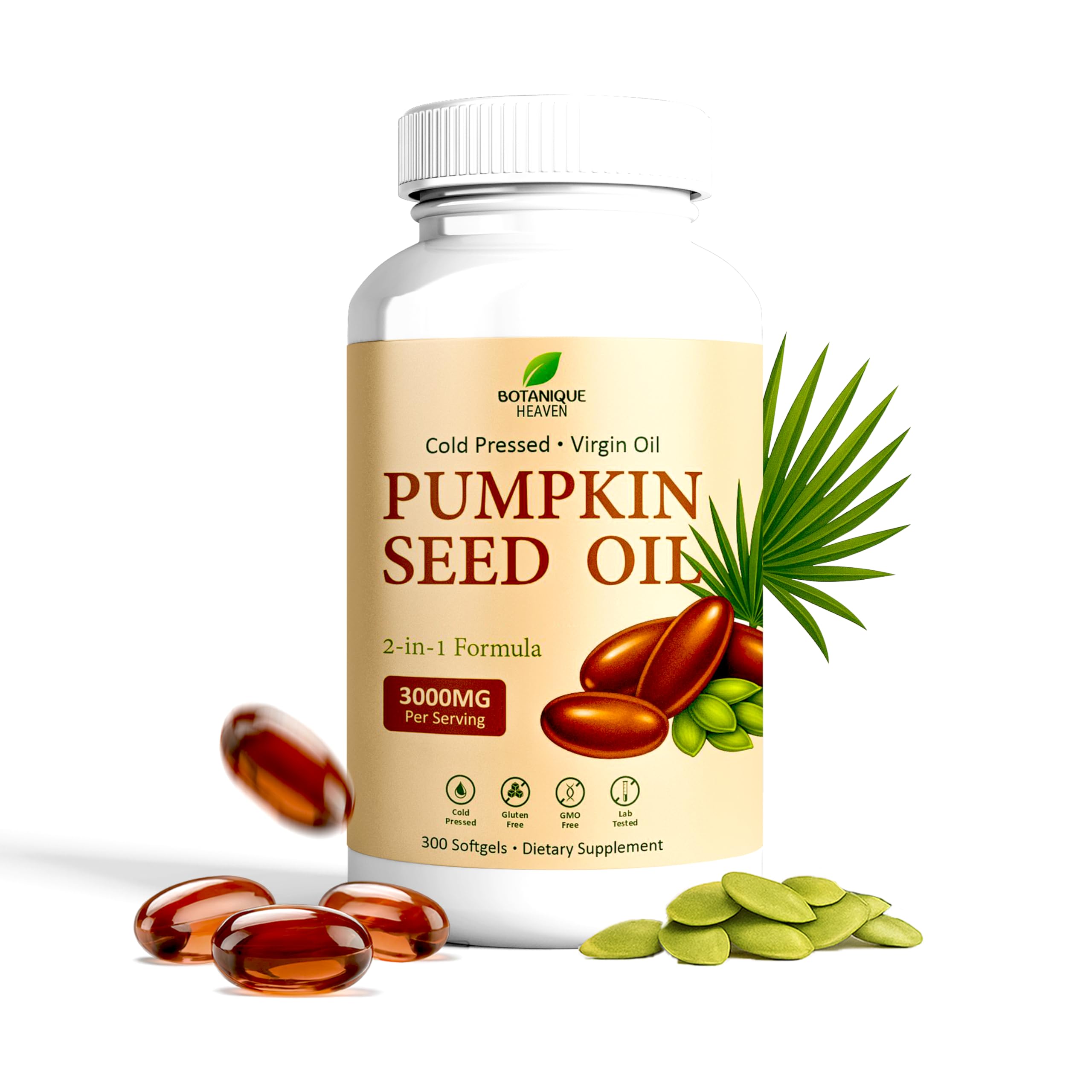 Botanique Heaven Pumpkin Seed Oil 3600mg softgel capsules front view