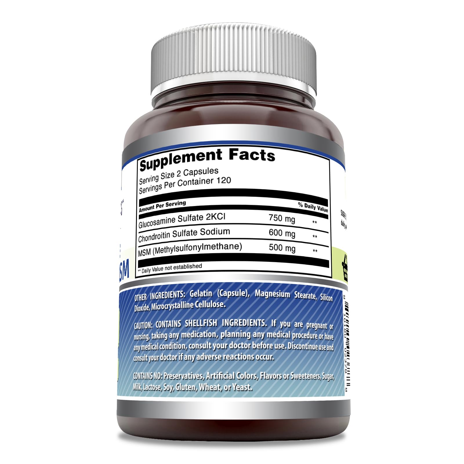 Bottle of Amazing Nutrition Glucosamine Chondroitin & MSM Supplement showing label