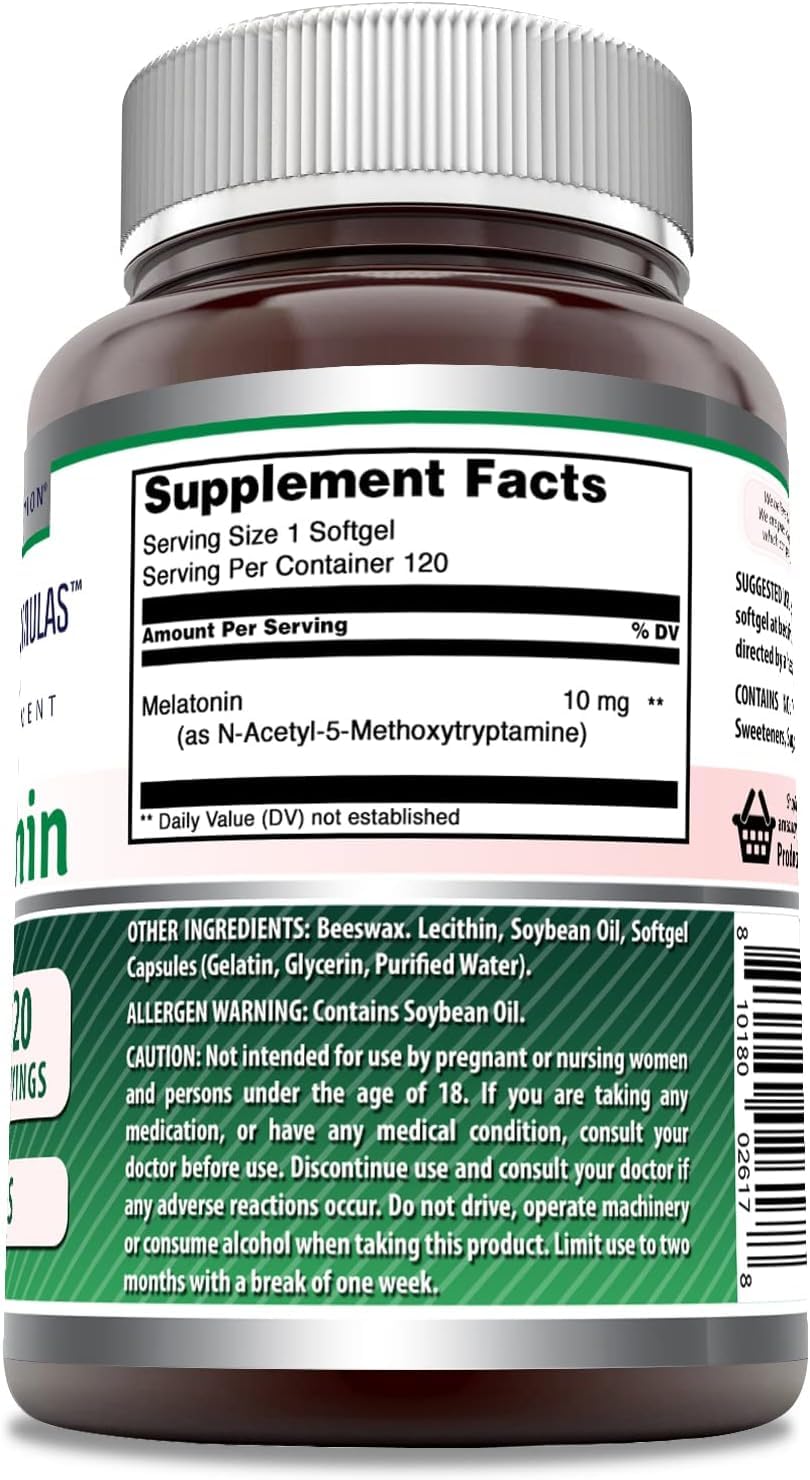 Bottle of Amazing Nutrition Melatonin Softgels 10mg