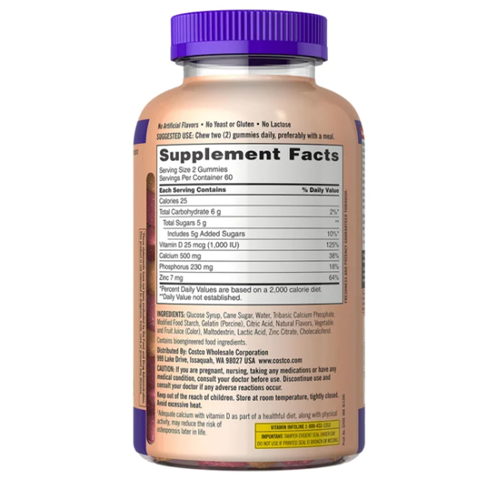 Bottle of Calcium Gummies showing natural orange and cherry flavours