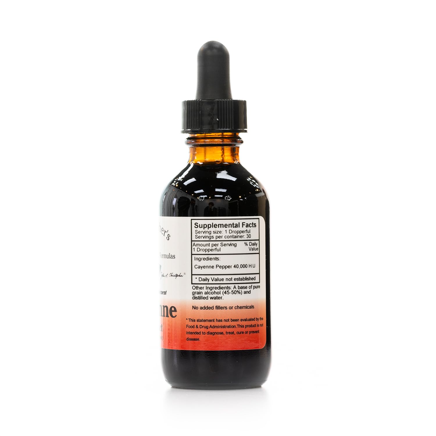 Bottle of Cayenne Pepper Liquid with label details