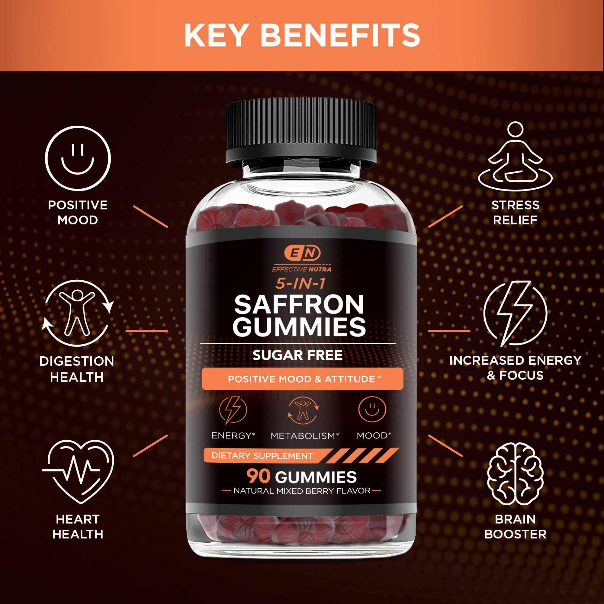 Bottle of Effective Nutra Saffron Gummies side view