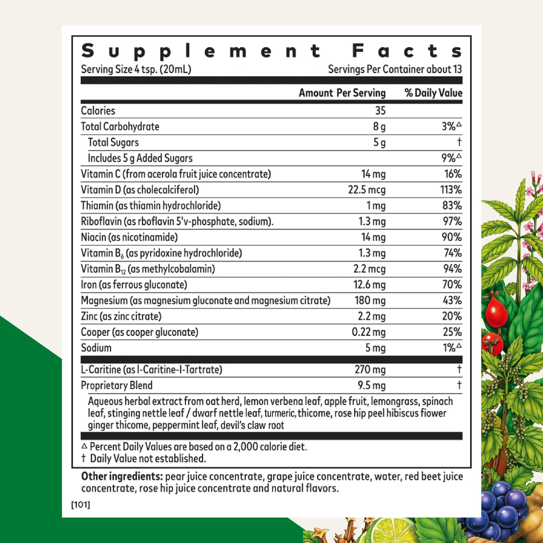 Bottle of Floradix Iron Sport Liquid Iron Supplement with ingredients list