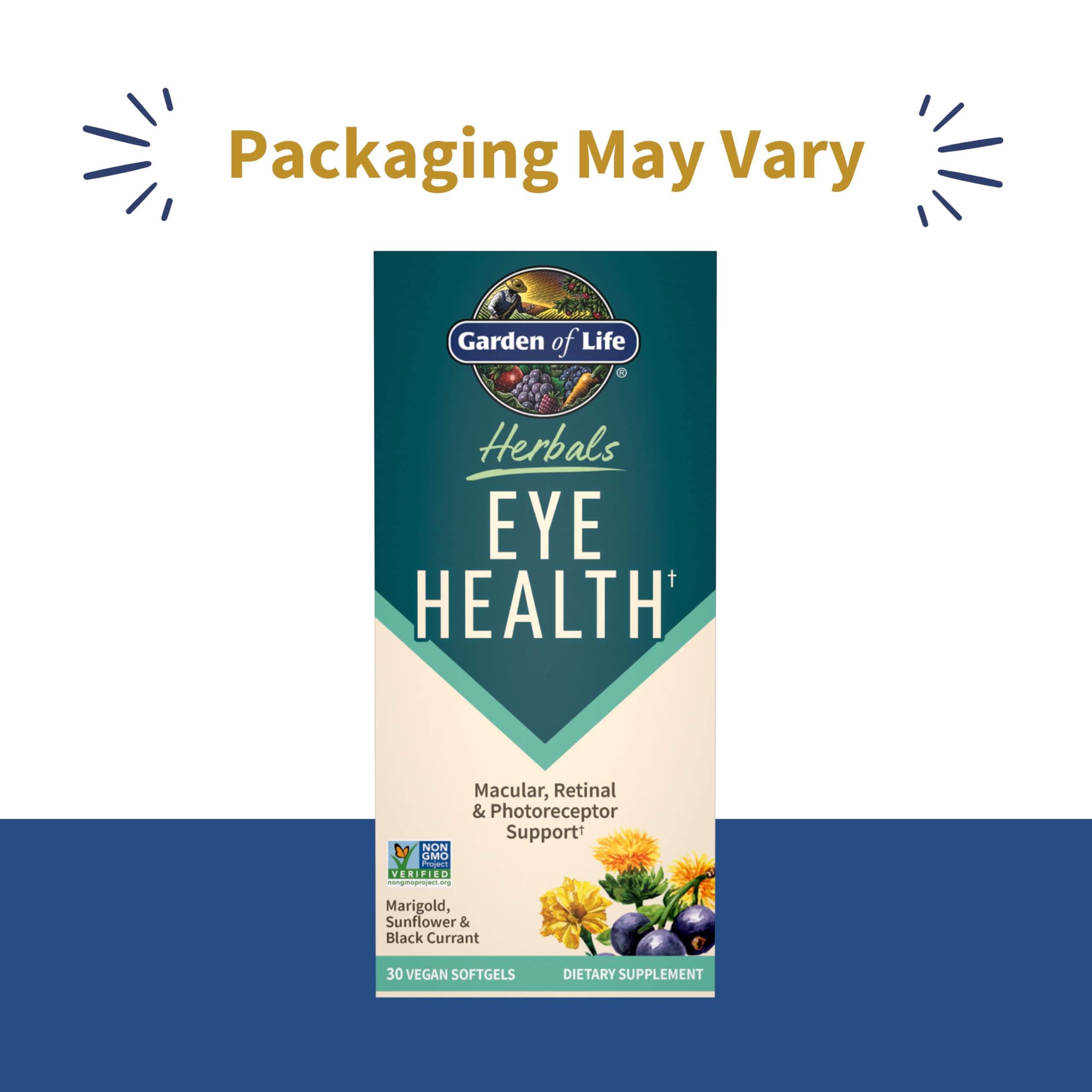 Bottle of Garden of Life Eye Health Lutein Supplement with label