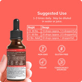 Bottle of Grama Organic Kids Focus Drops with natural herbs in background