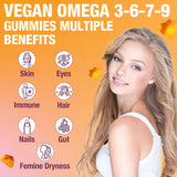 Bottle of Marafiki Vegan Omega 3-6-7-9 Gummies on a white background