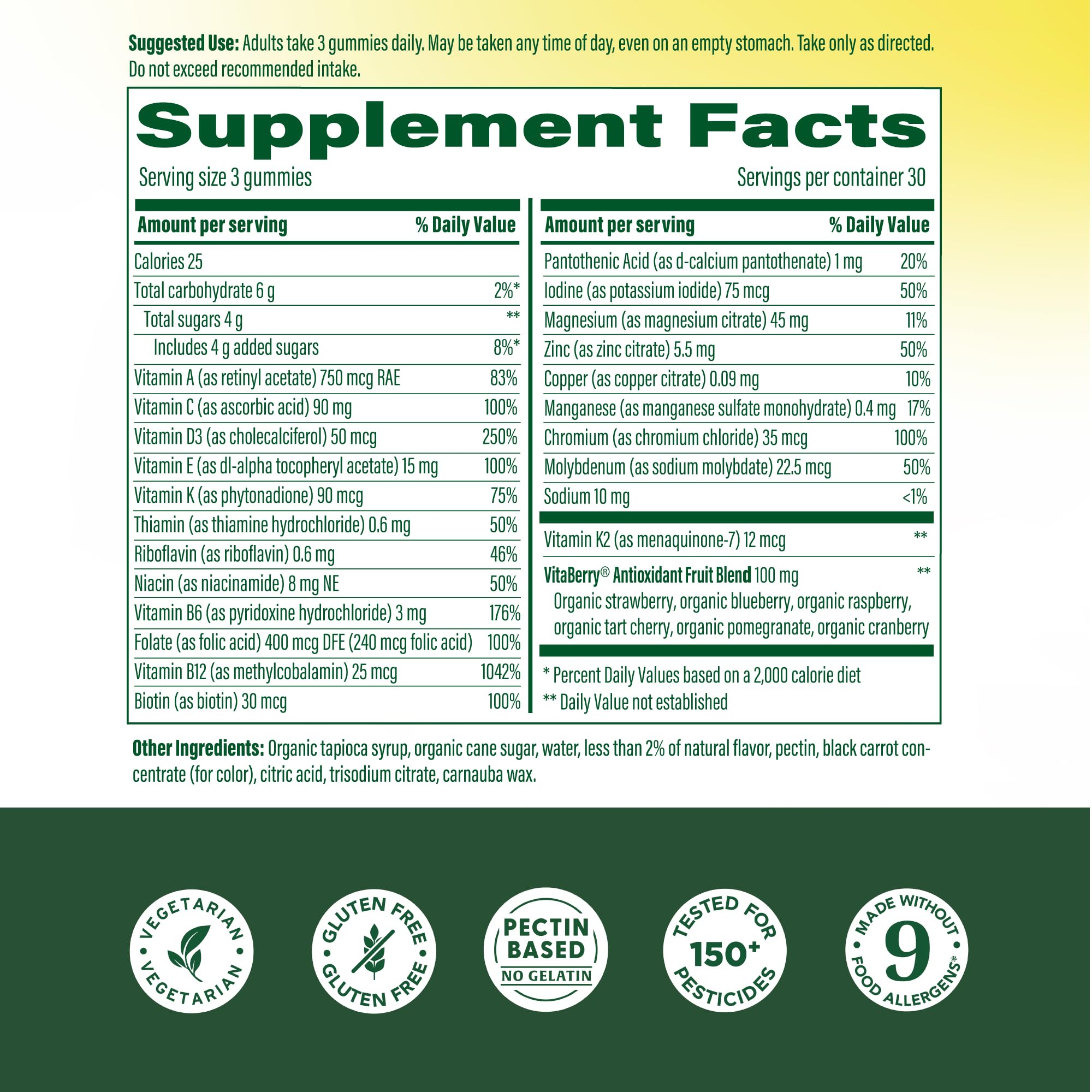 Bottle of MegaFood Men's 55+ Multivitamin Gummies side view