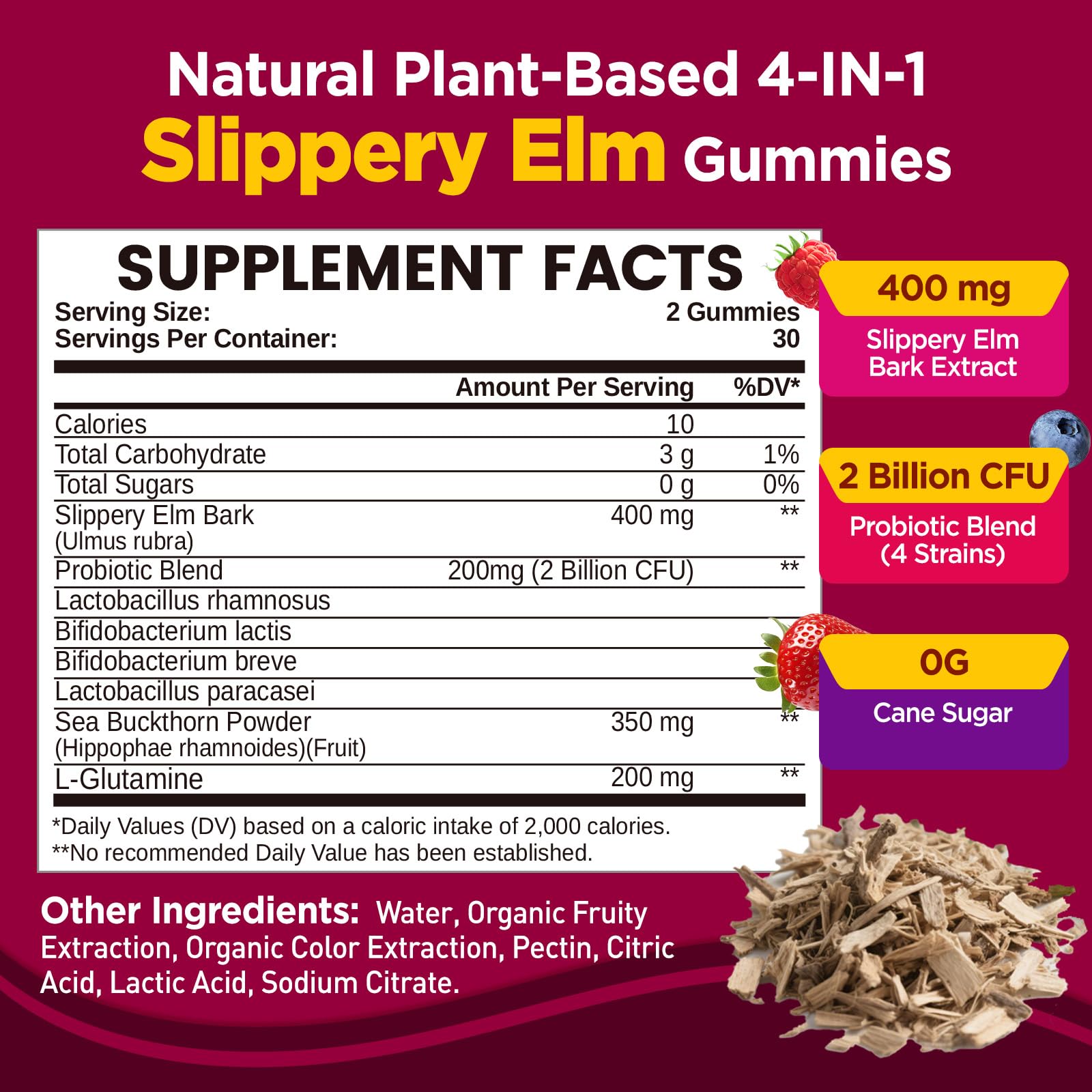 Bottle of NATISLAND Slippery Elm Gummies showing 60 count