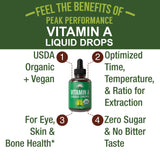 Bottle of Peak Performance Vitamin A Liquid Drops with label