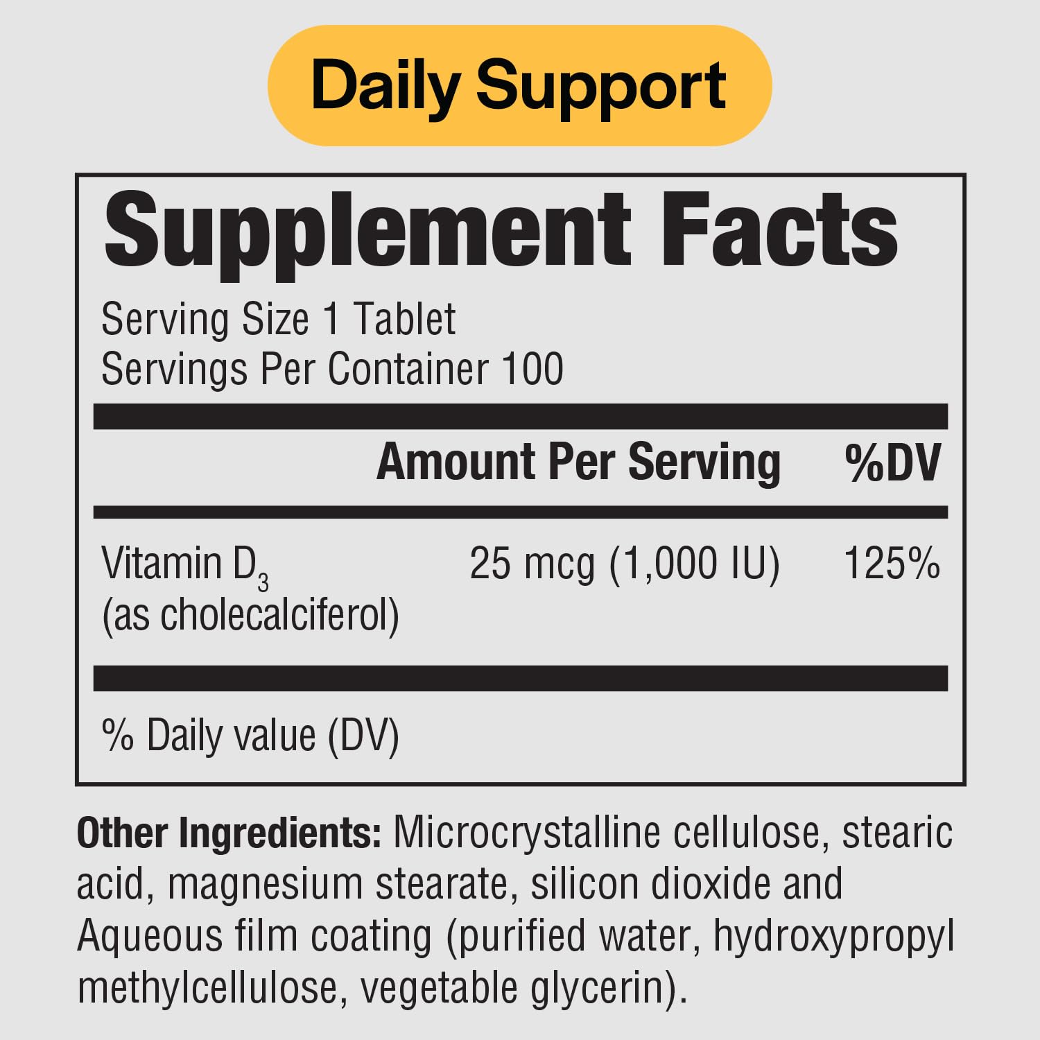 Bottle of PureFormulas Vitamin D3 1000 IU capsules showing label