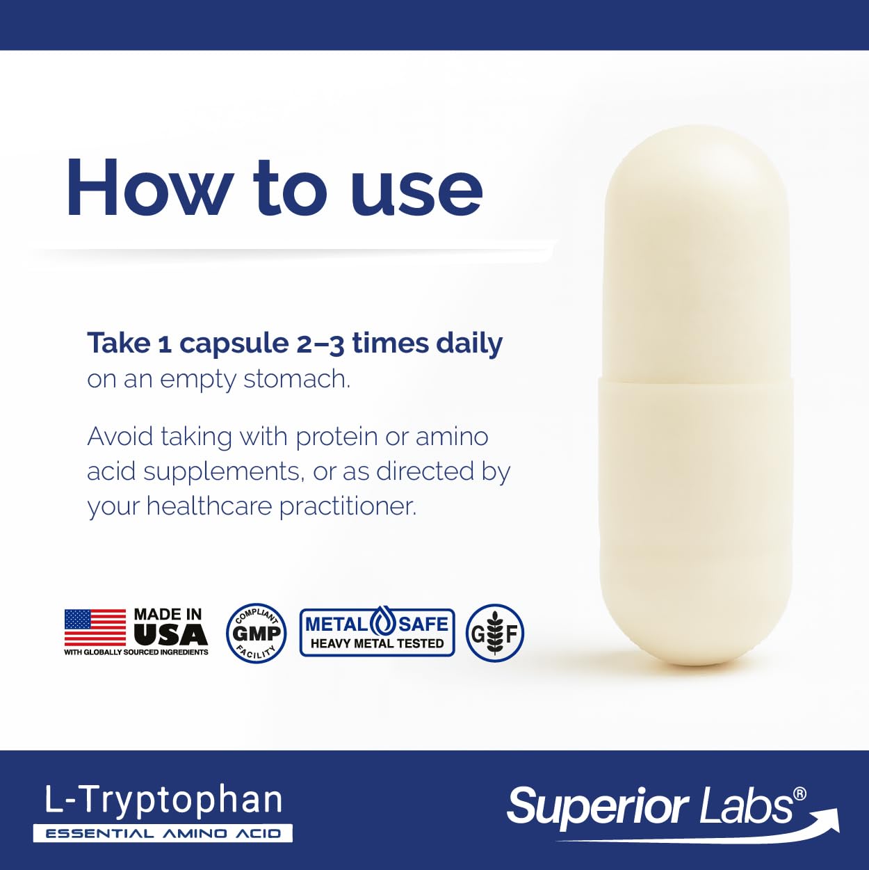Bottle of quality Labs L-Tryptophan 500mg capsules