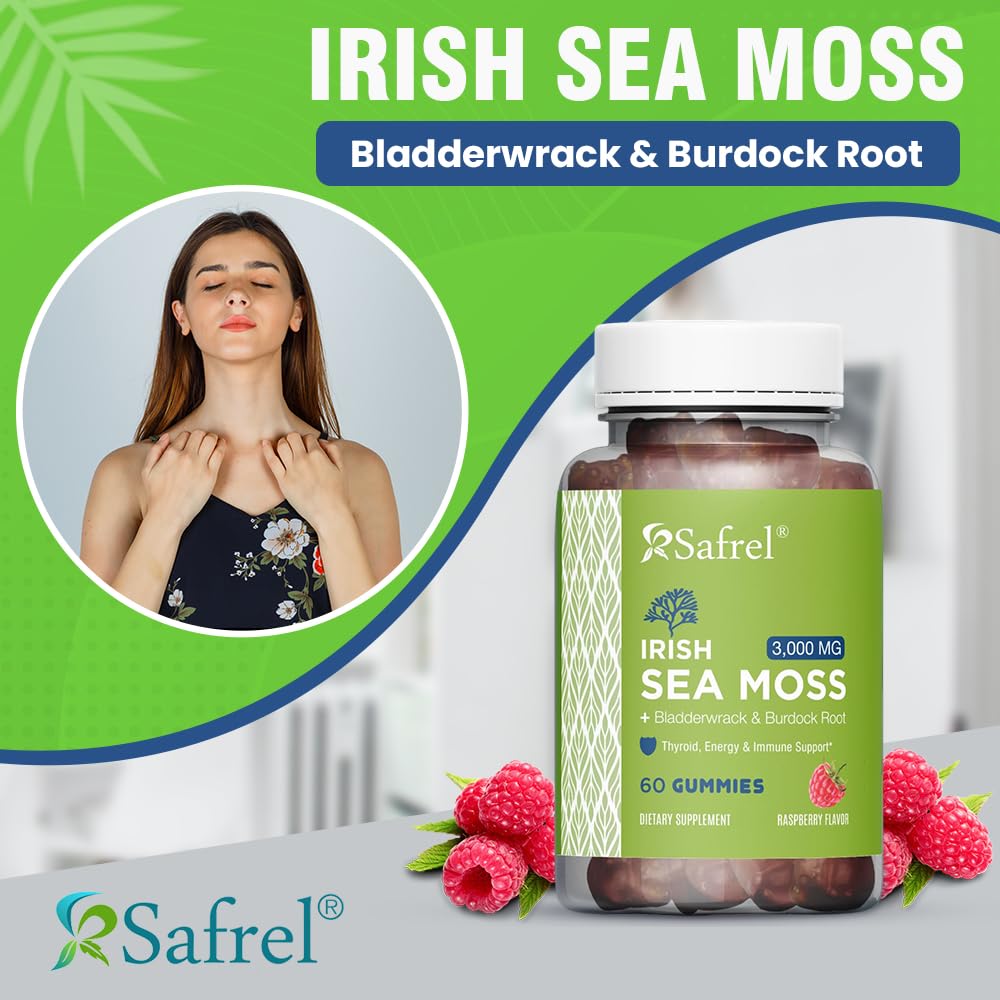 Bottle of Safrel Triple Sea Moss Complex Vegan Gummies