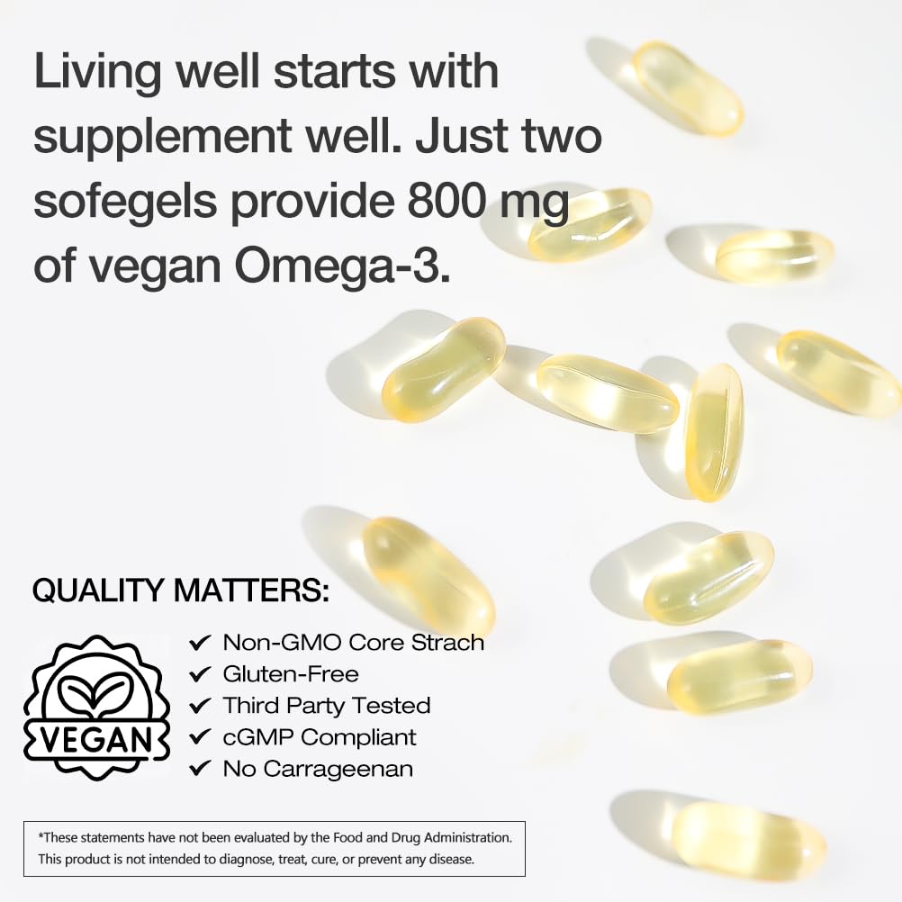 Bottle of VEGEPOWER Algae Omega-3 DHA supplements side view
