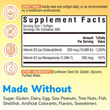 Bottle of Vitalibre Vitamin D3 K2 Softgels showing 300 count