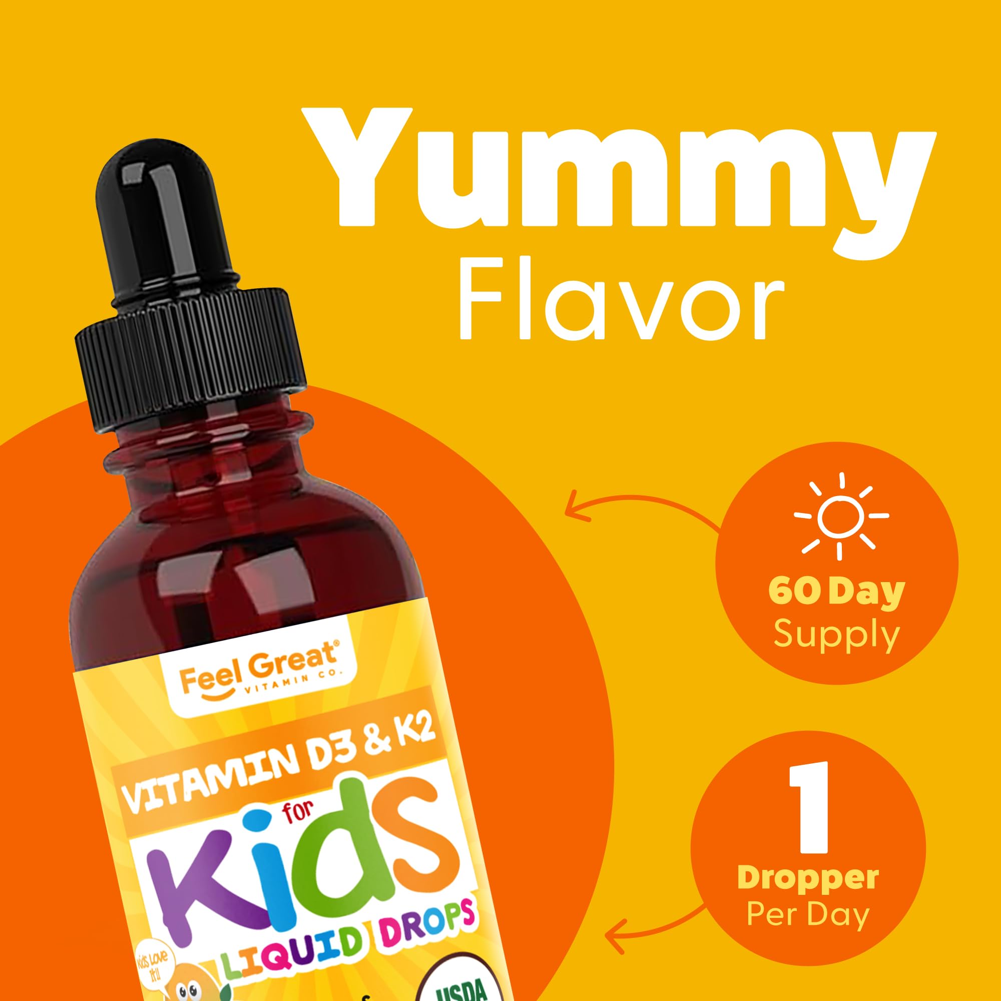 Bottle of Vitamin D3 K2 Liquid Drops with dropper