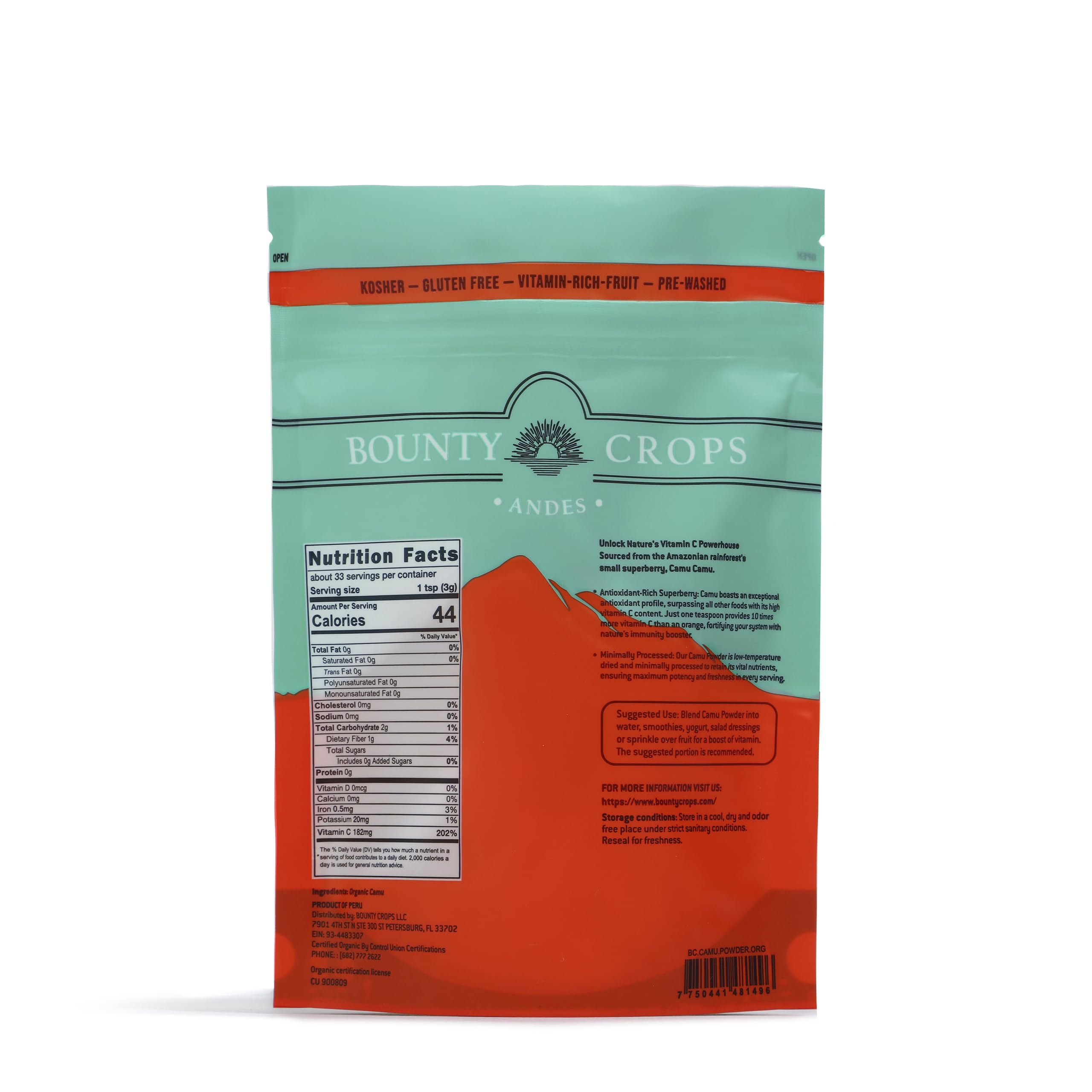 Bounty Crops Blended Vitamin & Mineral Supplement 100g powder in a glass