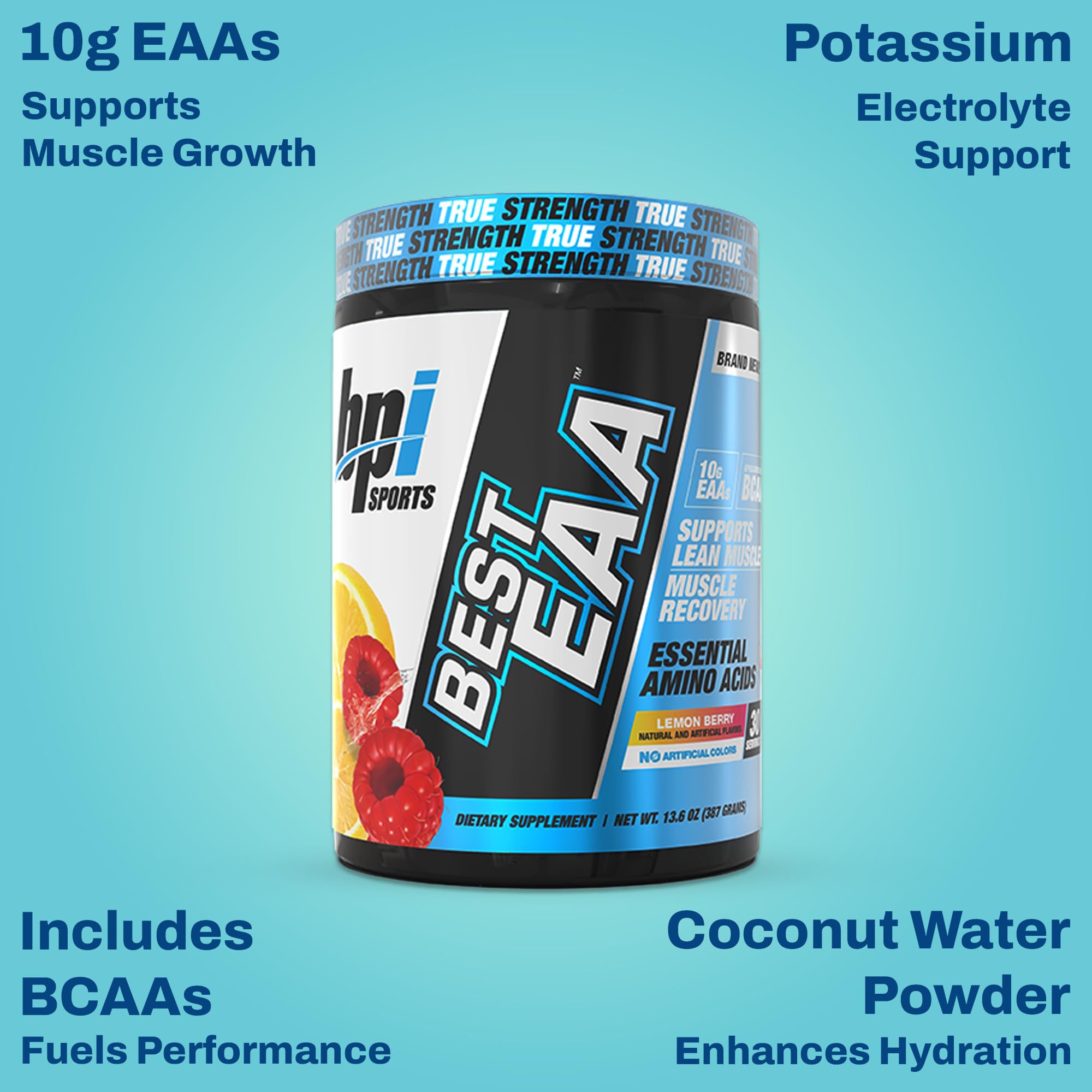 BPI Sports Amino Acid Powder 386g opened with a scoop