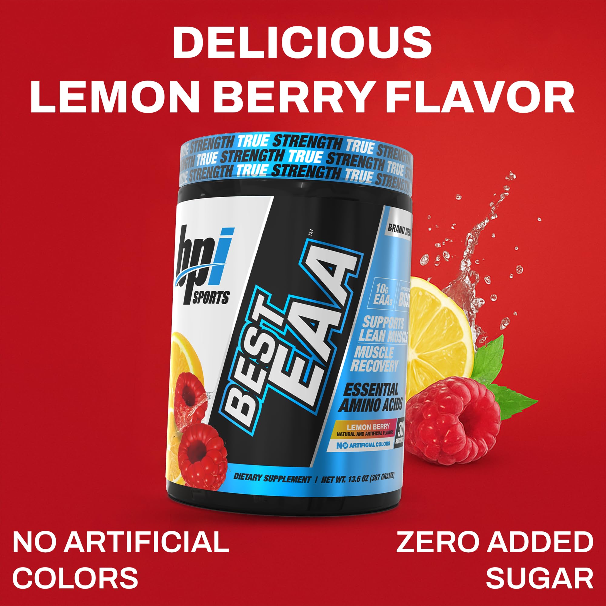 BPI Sports Amino Acid Powder 386g side view showing nutritional information