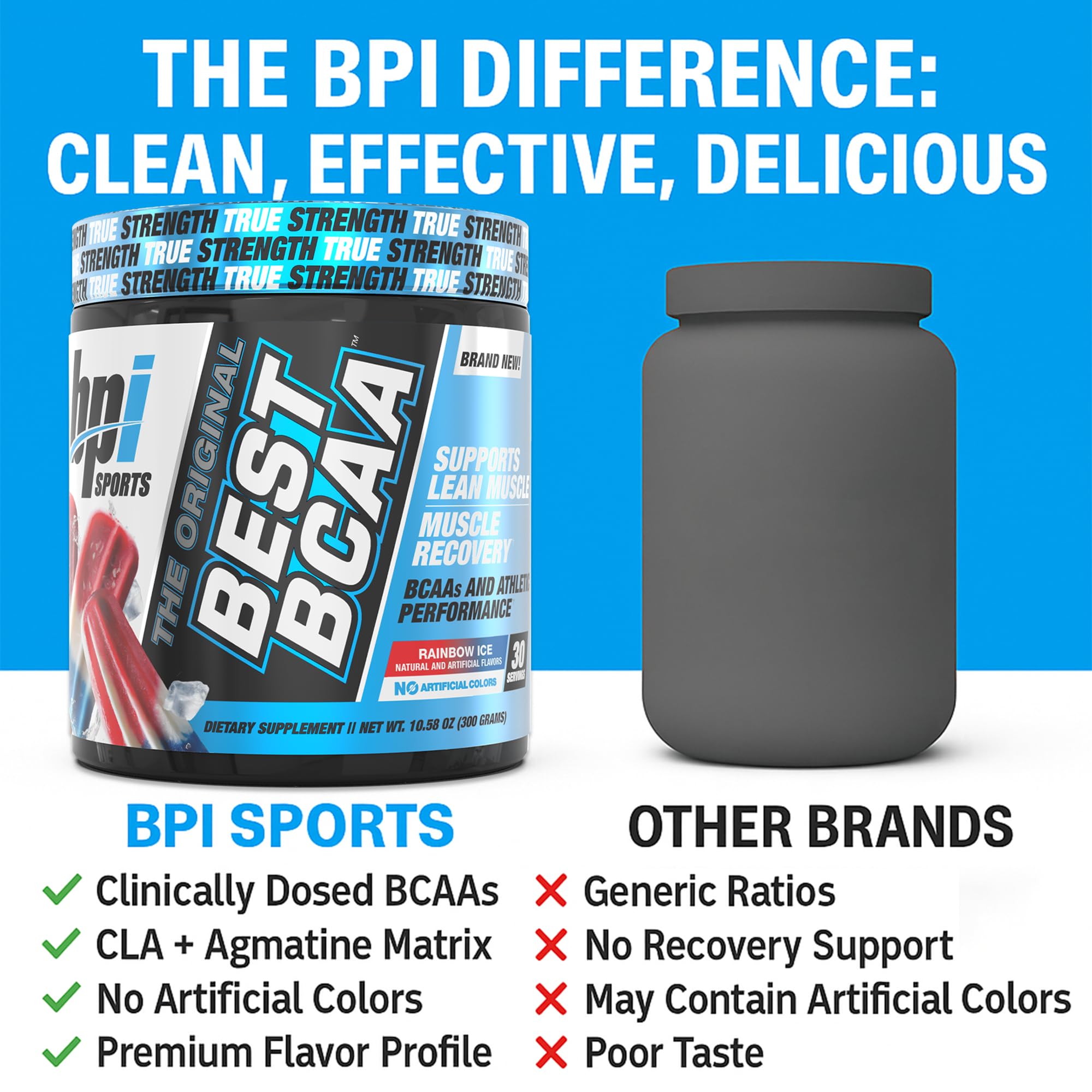 BPI Sports BCAA 300g on a gym bench