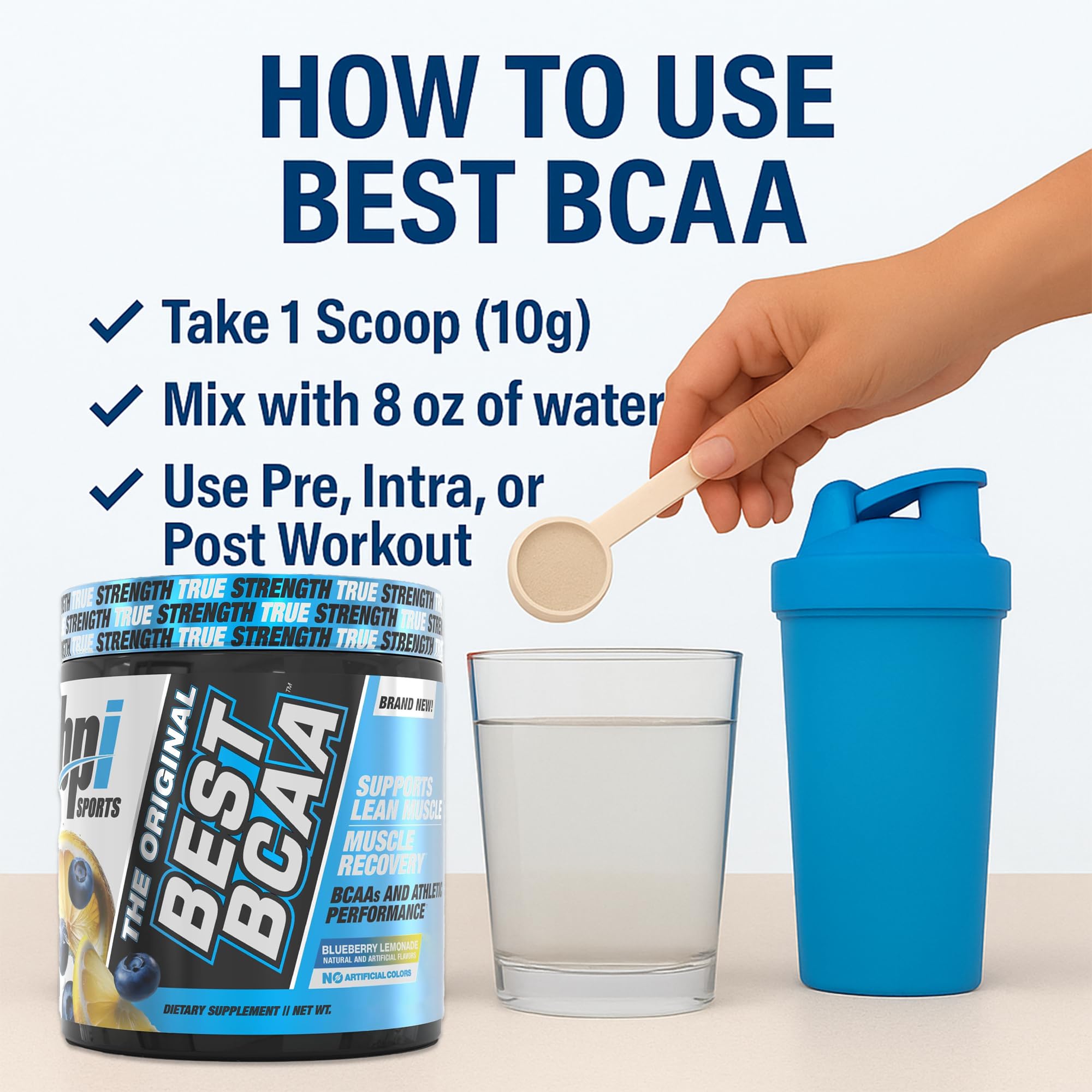 BPI Sports Best BCAA Blueberry Lemonade 363g on gym table