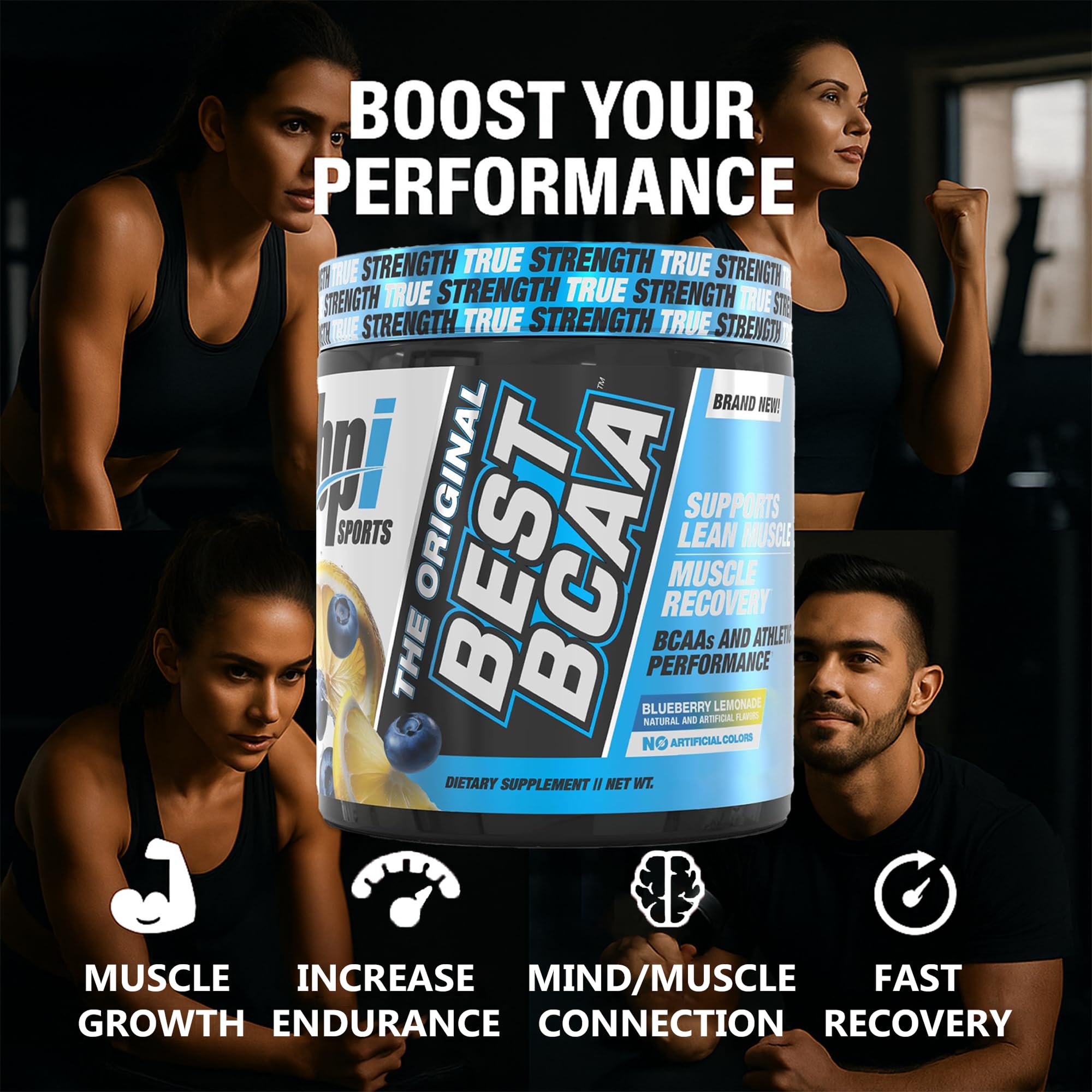 BPI Sports Best BCAA Blueberry Lemonade 363g with scoop