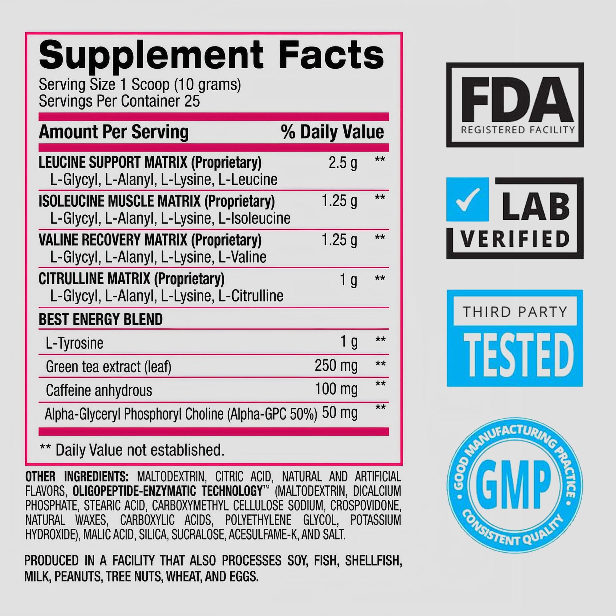 BPI Sports Best BCAA Energy Powder 299g Watermelon Ice mixed in water