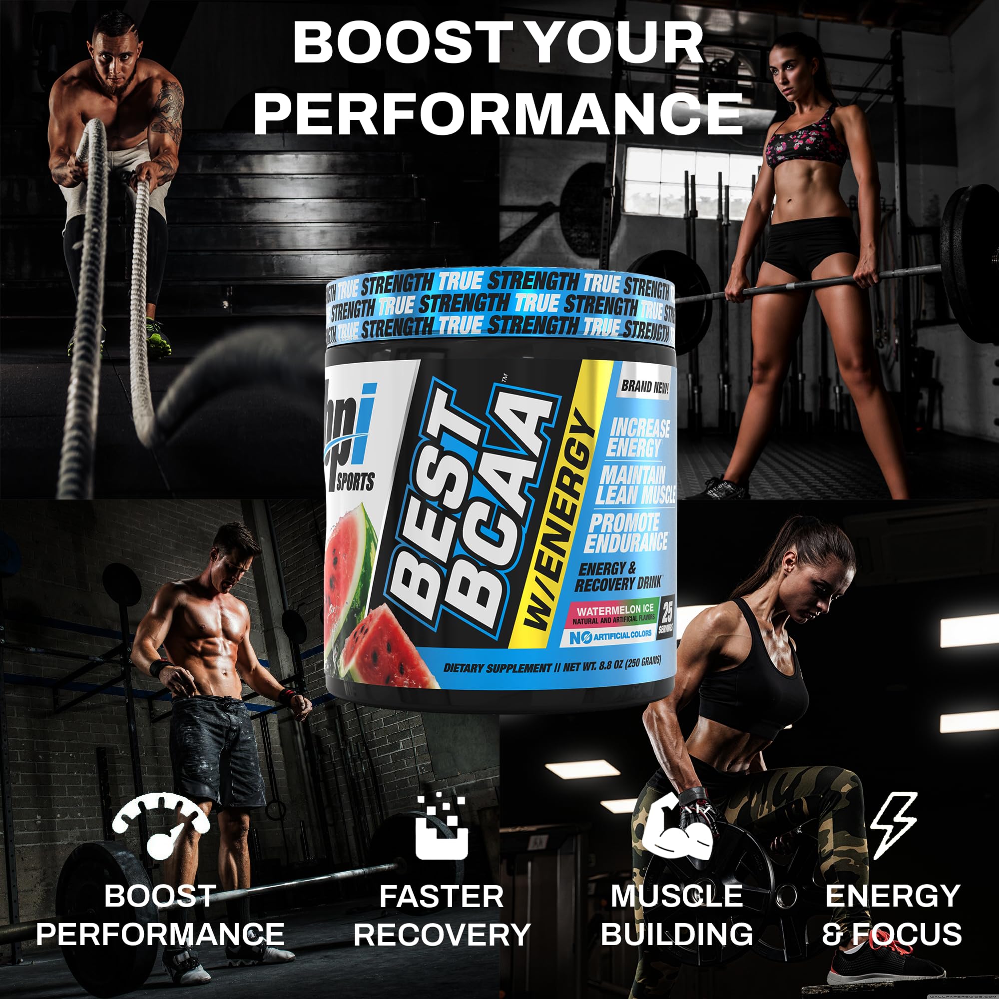 BPI Sports Best BCAA Energy Powder 299g Watermelon Ice side view
