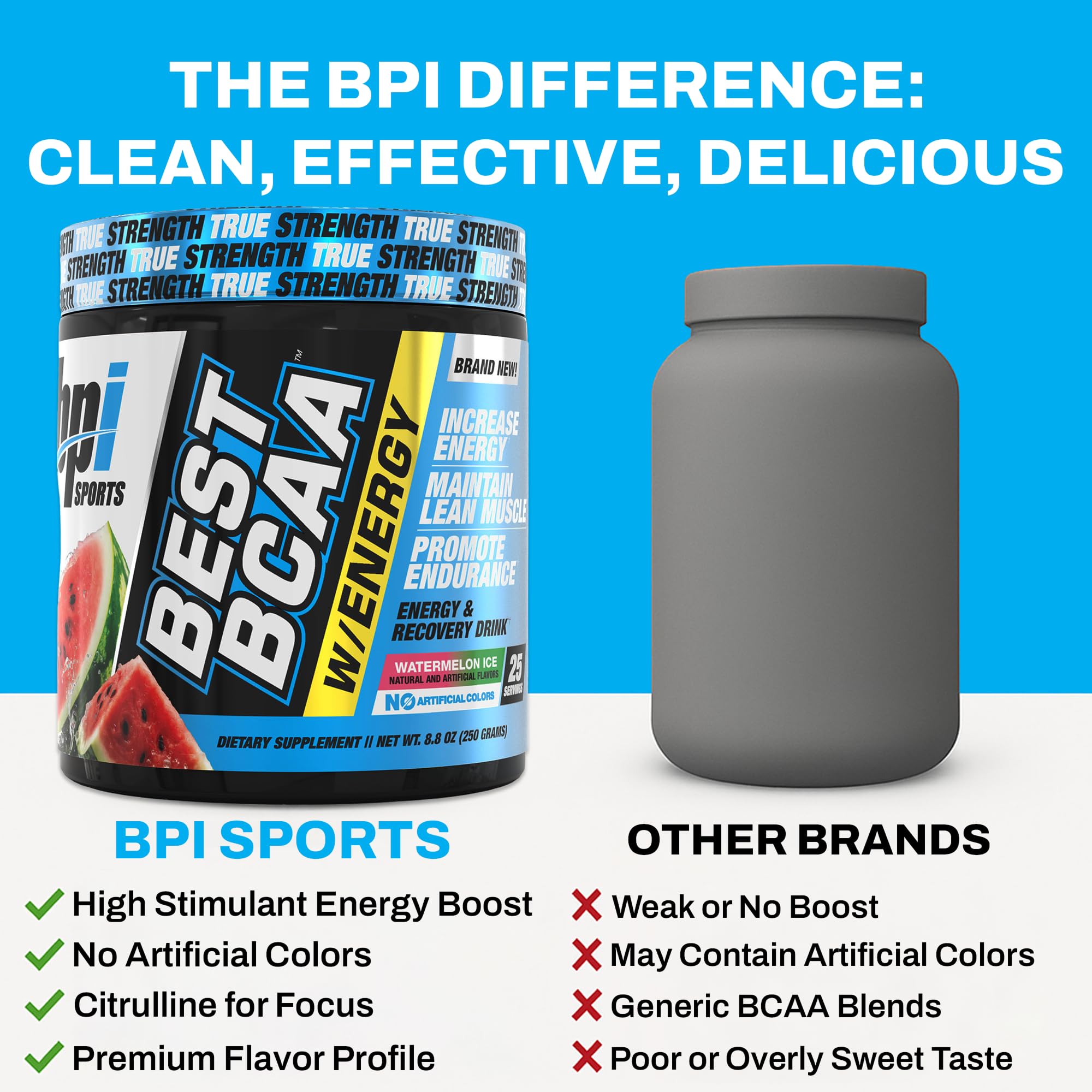 BPI Sports Best BCAA Energy Powder 299g Watermelon Ice with scoop