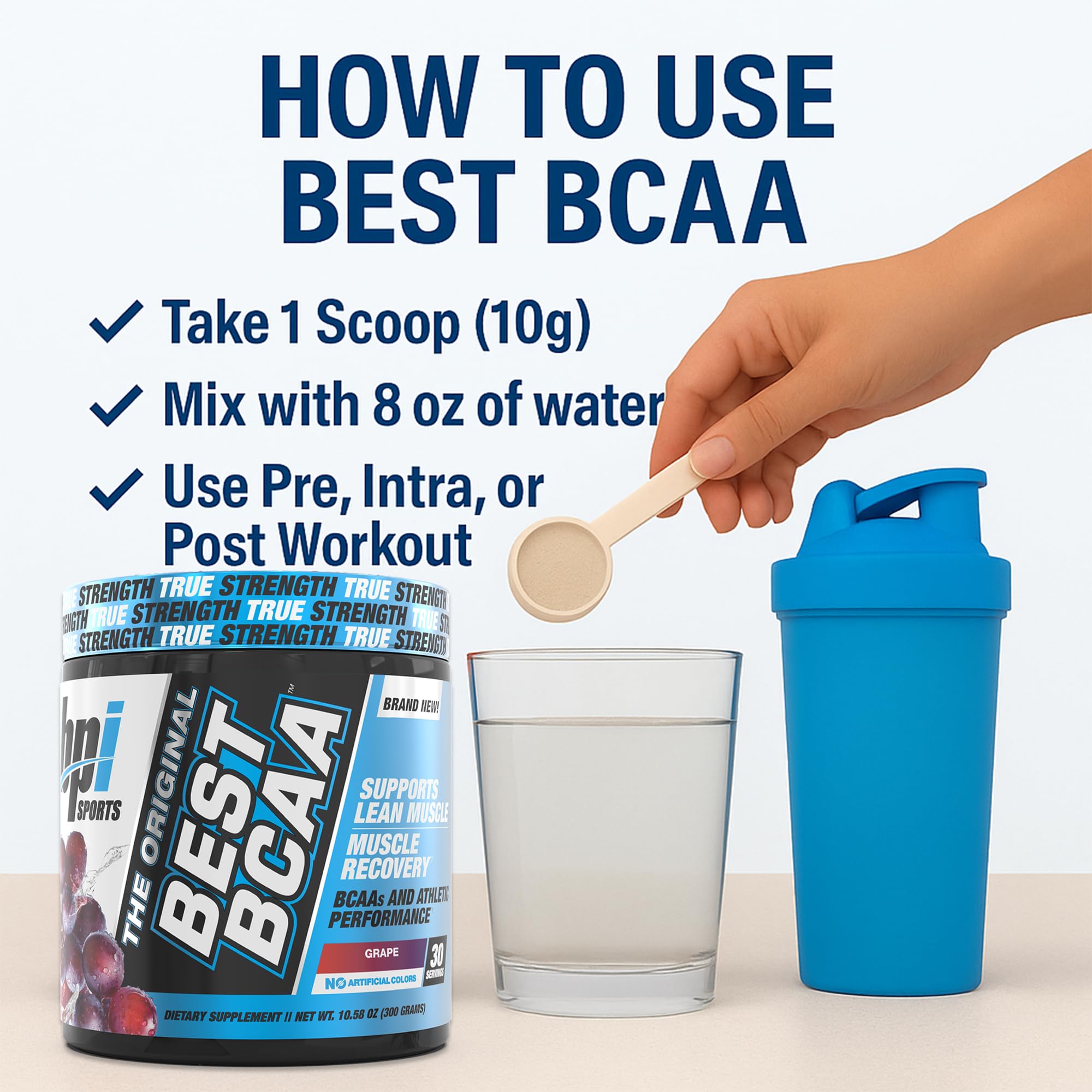 BPI Sports Best BCAA Grape Powder on gym equipment
