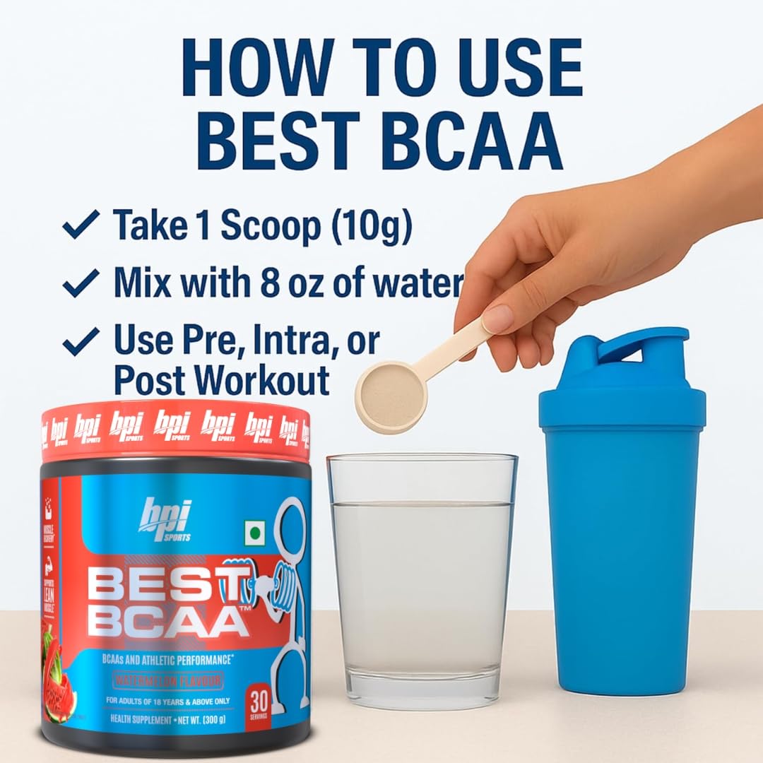 BPI Sports Best BCAA Watermelon Ice 300g powder side view