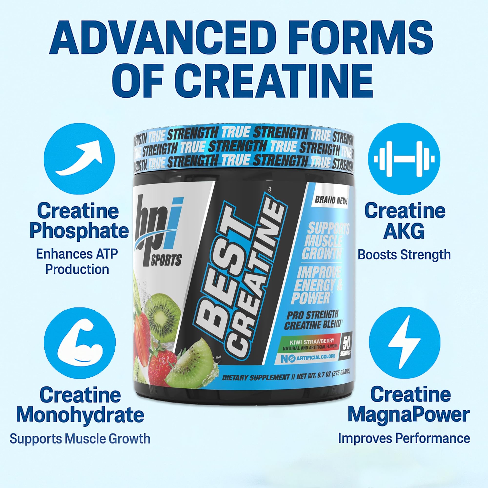 BPI Sports Best Creatine 331g scooped powder in a measuring scoop