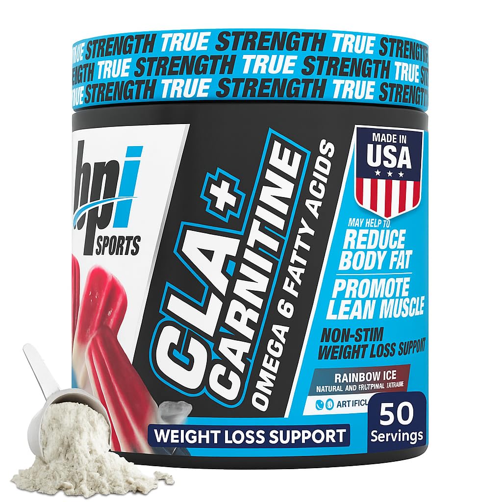 BPI Sports CLA + Carnitine 320g container front view