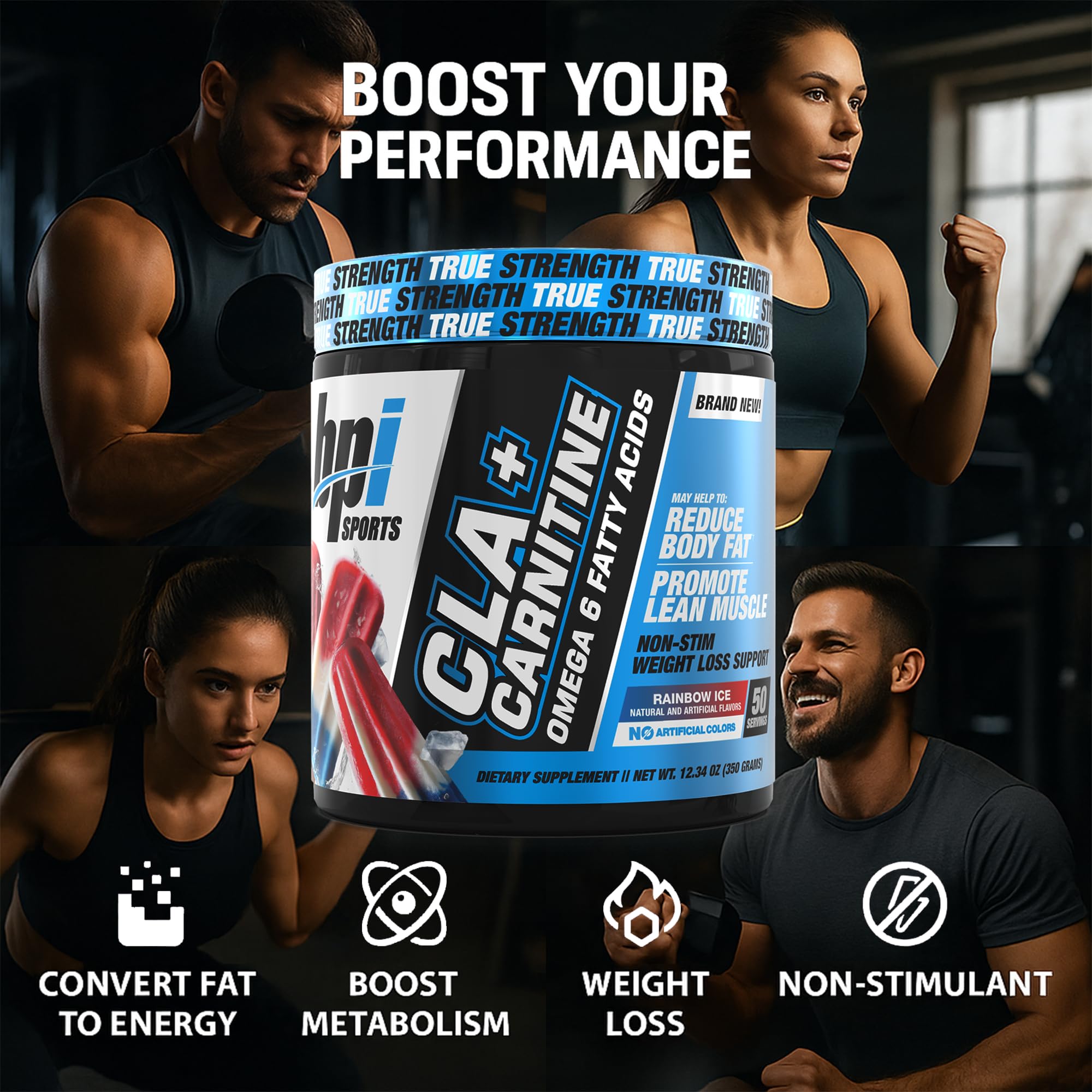 BPI Sports CLA + Carnitine 320g scoop and powder