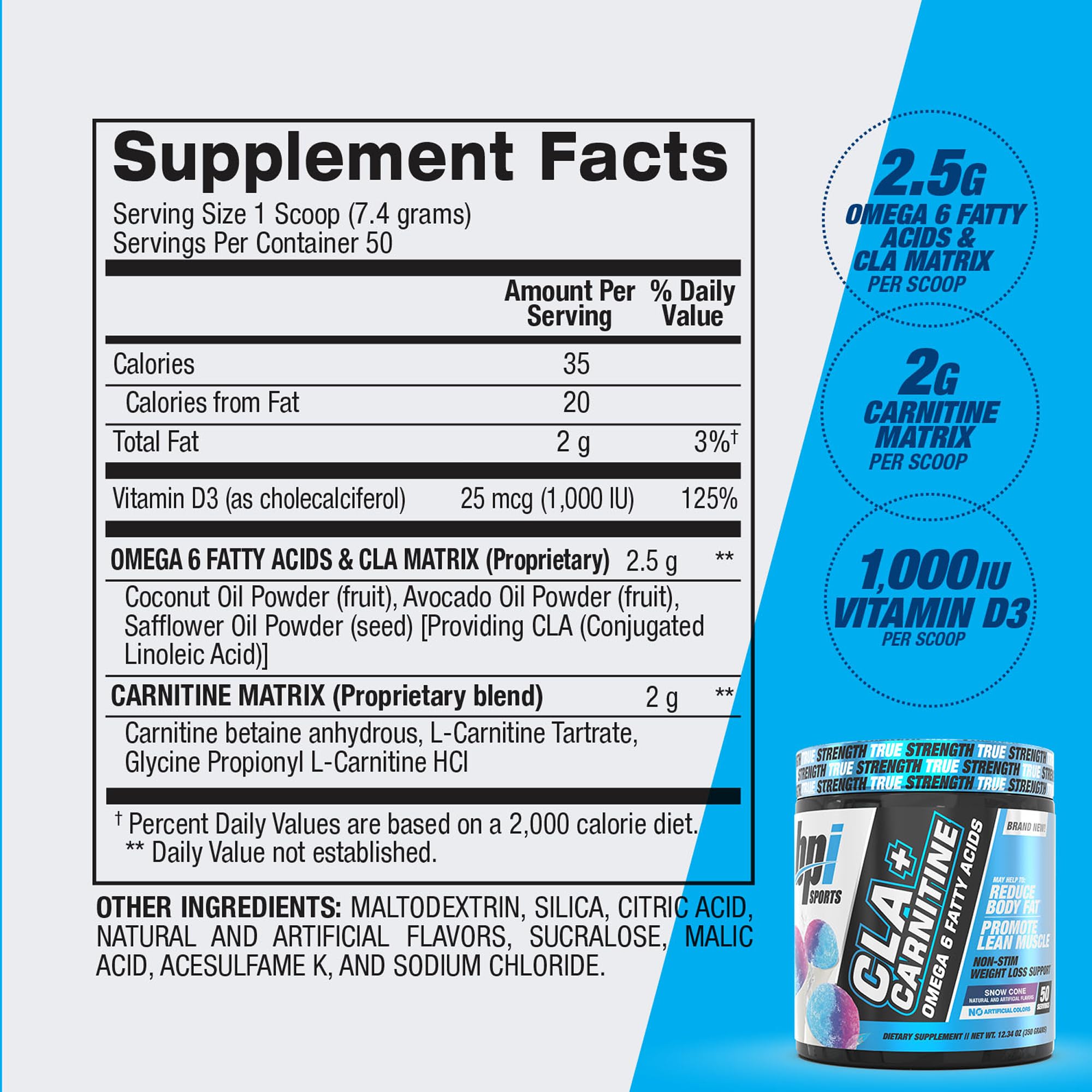 BPI Sports CLA + Carnitine 340g scoop with powder