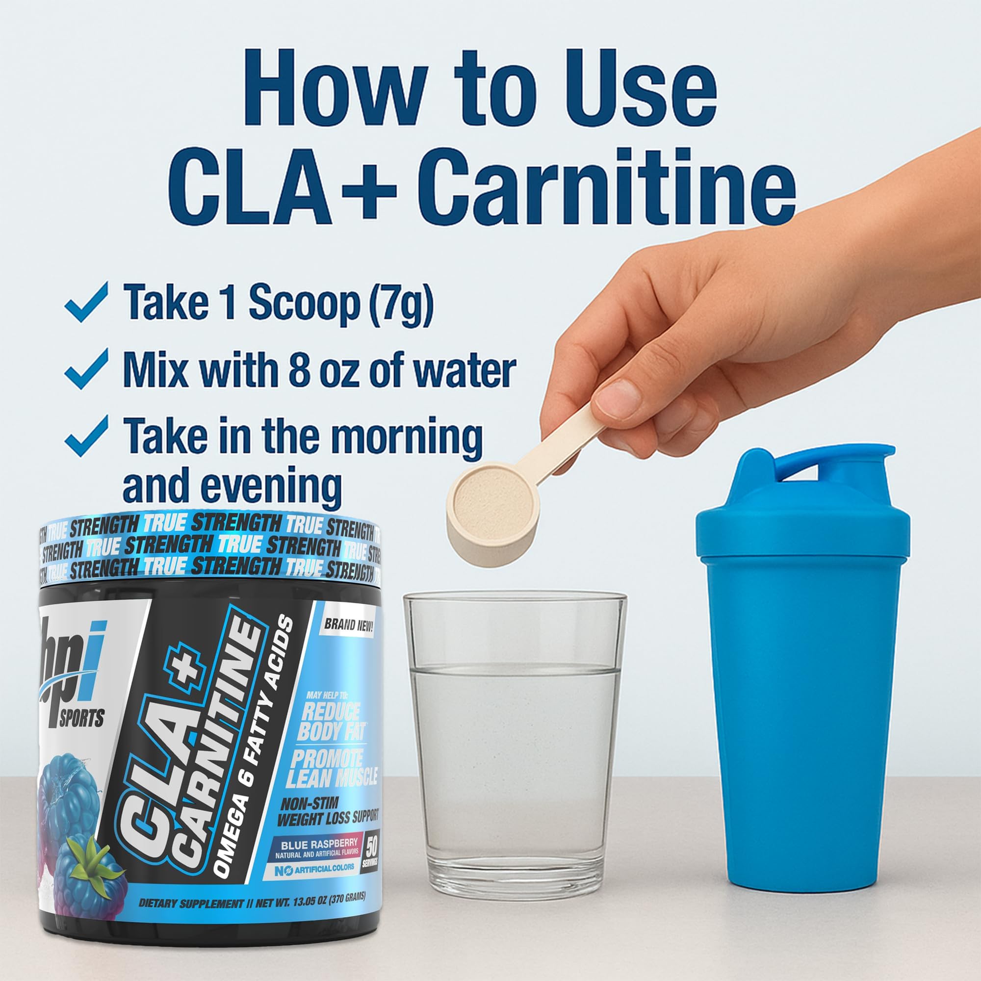 BPI Sports CLA L-Carnitine Supplement scoop and powder