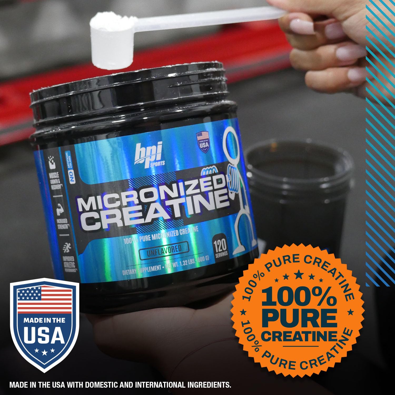 BPI Sports Micronized Creatine 600g mixed in a glass