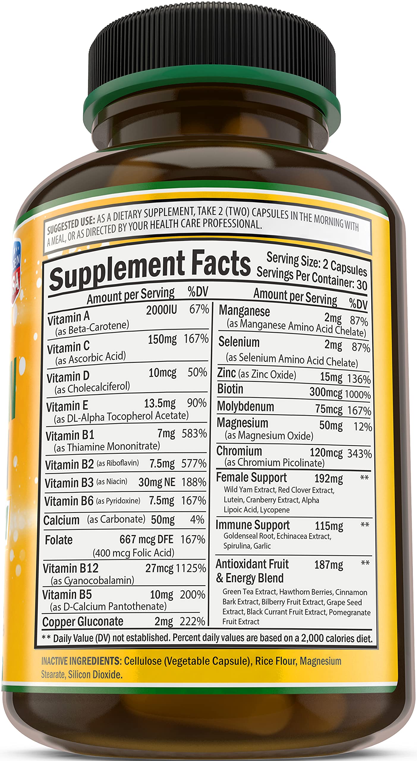 Bradeson Naturals Daily Vitamin for Women back view of packaging