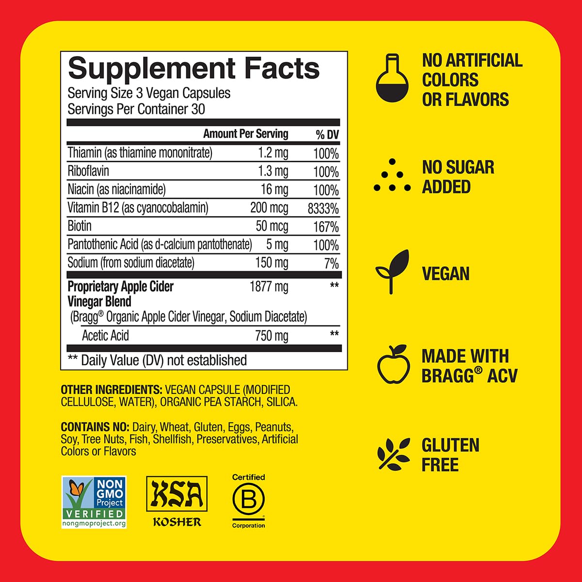 Bragg ACV Capsules 100g nutritional information