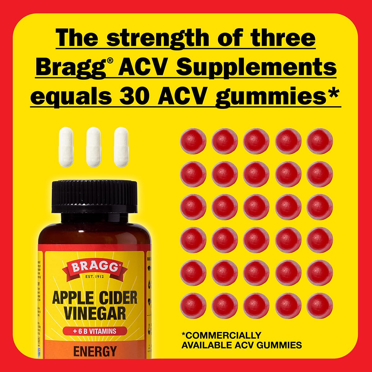 Bragg ACV Capsules 100g open bottle showing capsules