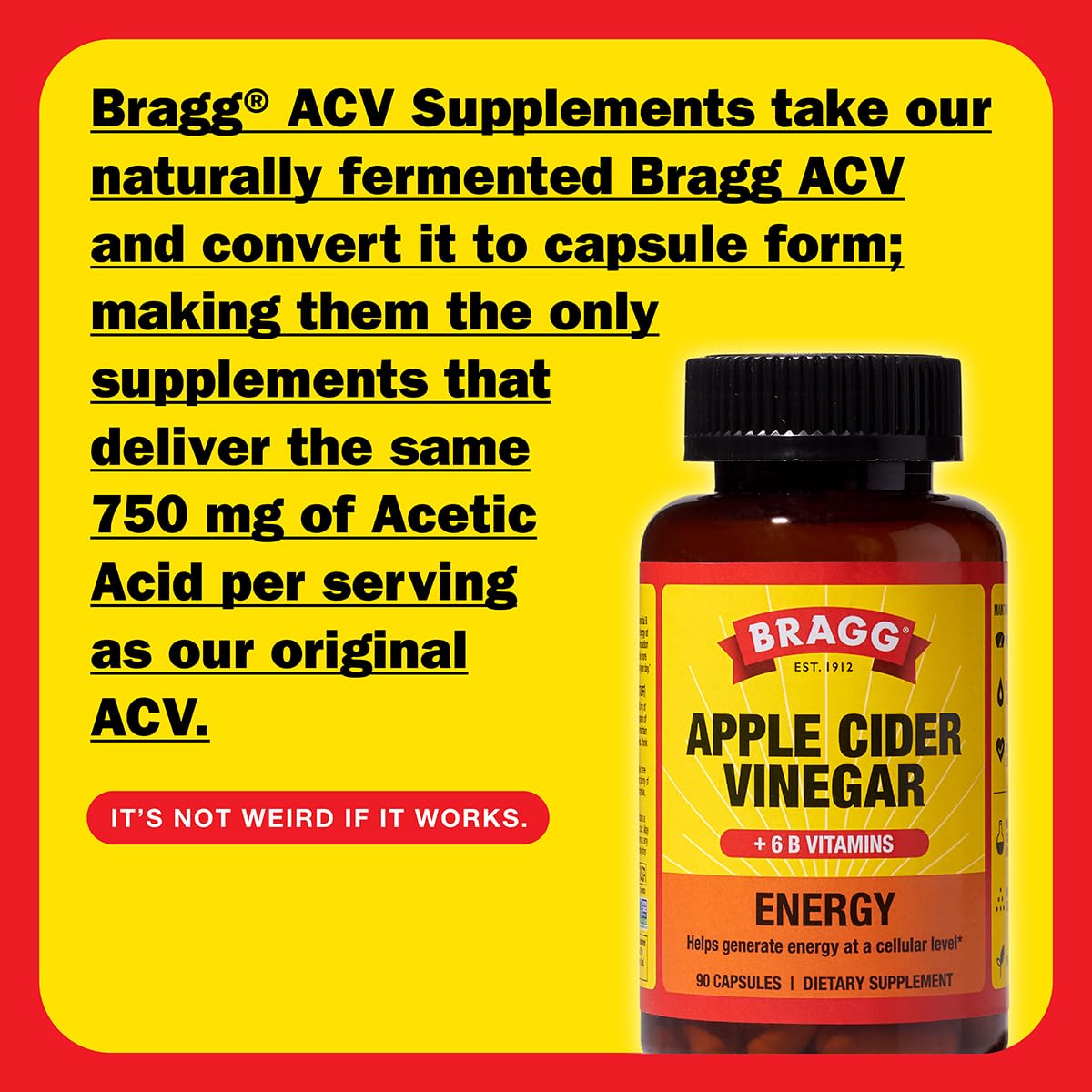 Bragg ACV Capsules 100g side view showing dosage