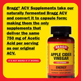 Bragg ACV Capsules 100g side view showing dosage